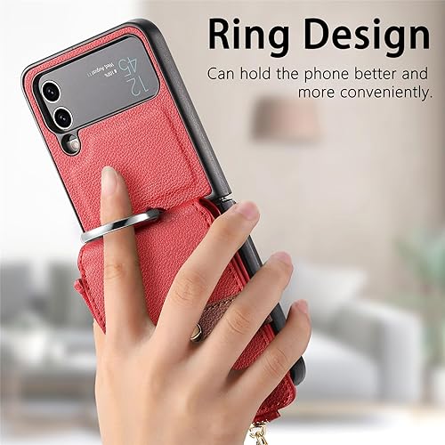 Miniatura 7 de Asuwish Compatible con Samsung Galaxy Z Flip 3 5G 2021 - Funda tipo cartera y ranura para tarjetas, anillo con cierre magnético, a prueba de golpes,