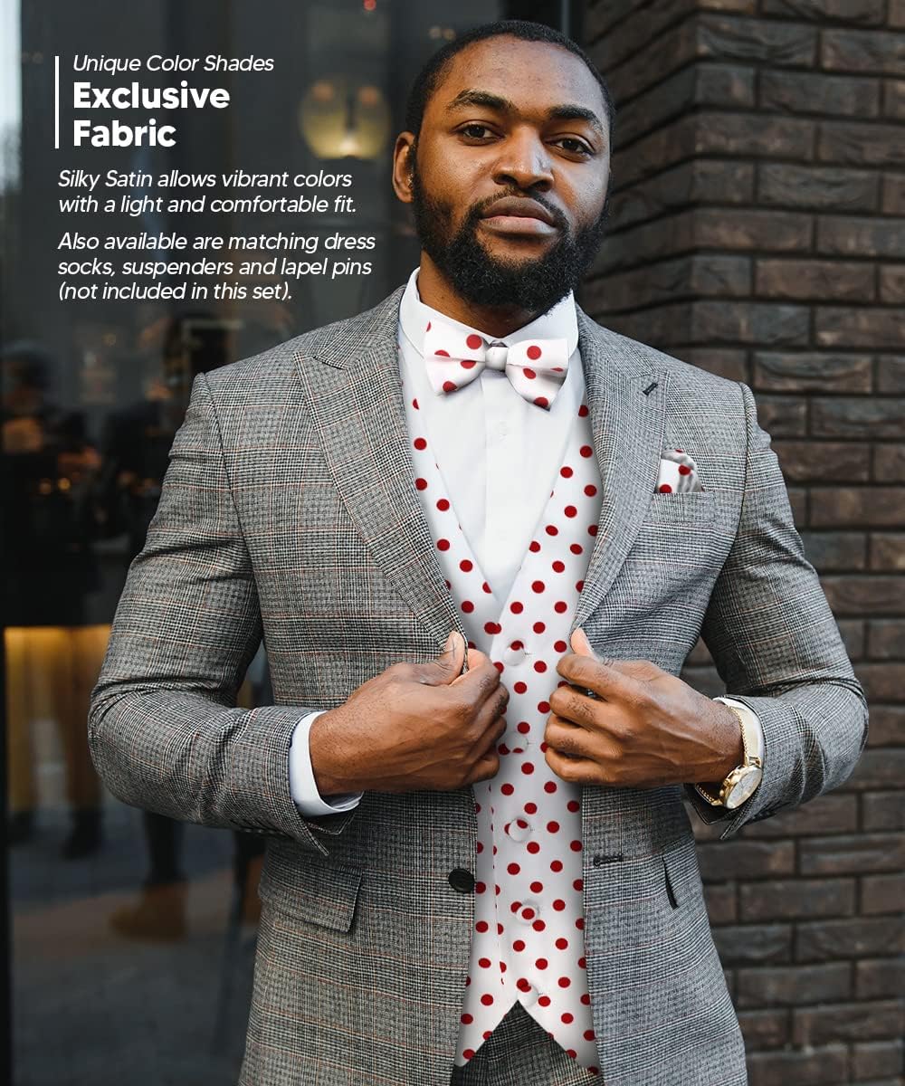 Polka Dot Suit Vest for Men Set of 4 - Vest, Necktie, Bow Tie & Pocket Square