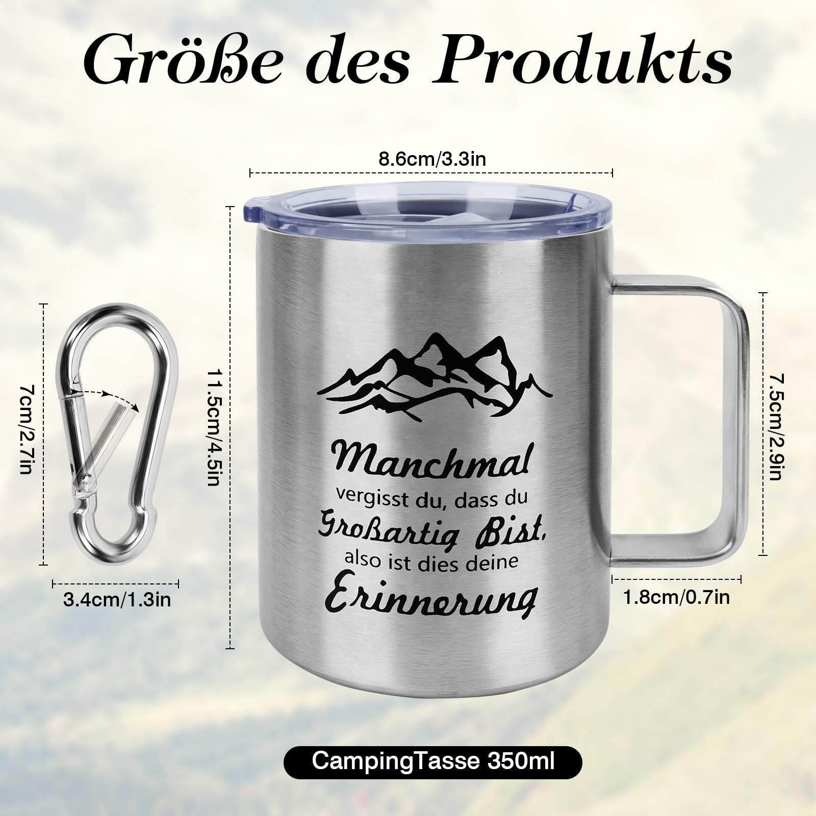 Tazza Da Campeggio Con Moschettone - Acciaio Inox 250ml, Ideale Per Trekking E Outdoor - Foto 3