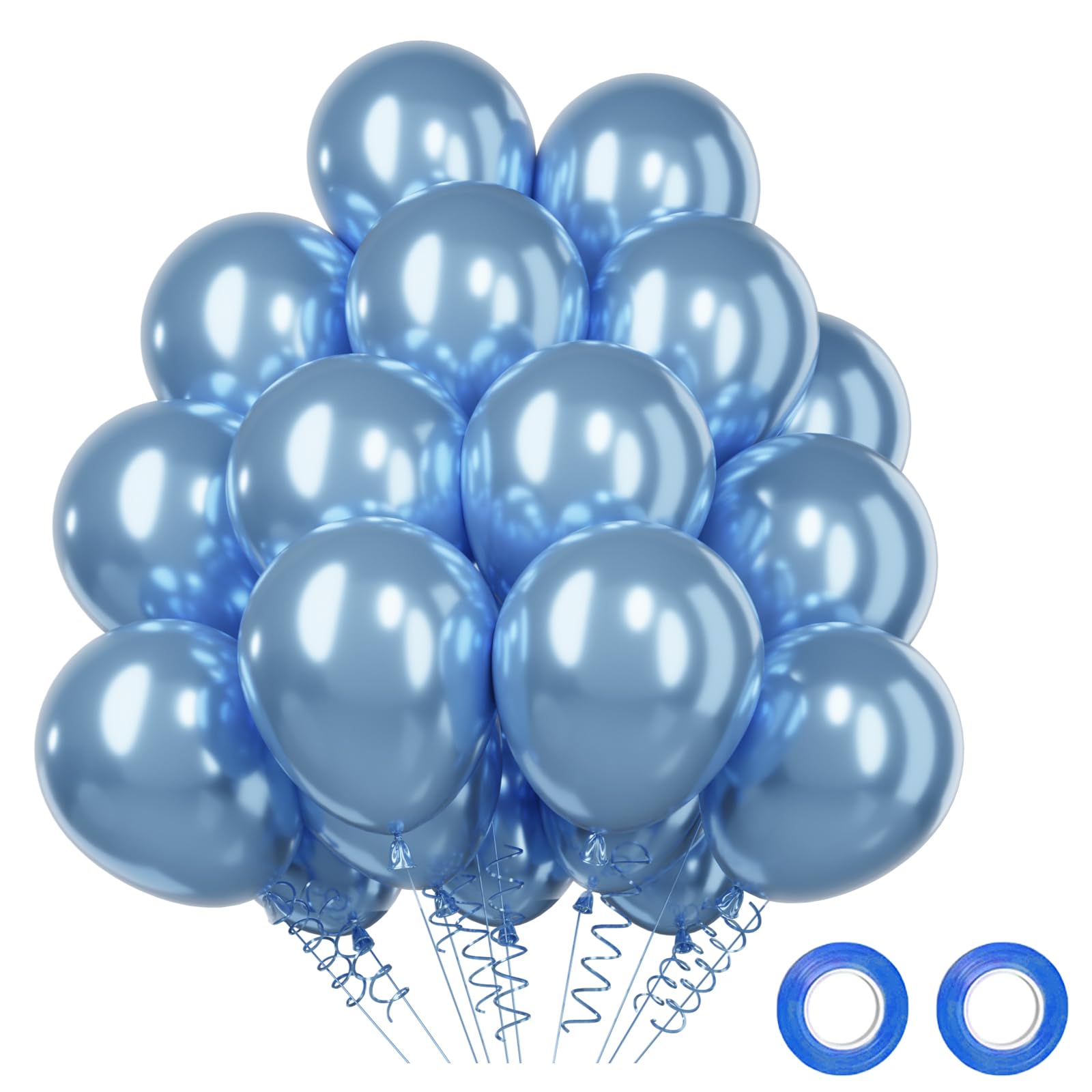 Partyloon – 50 Palloncini Blu Metallizzato In Lattice – Diametro 28 Cm – Per Aria Ed Elio – Prodotti In UE
