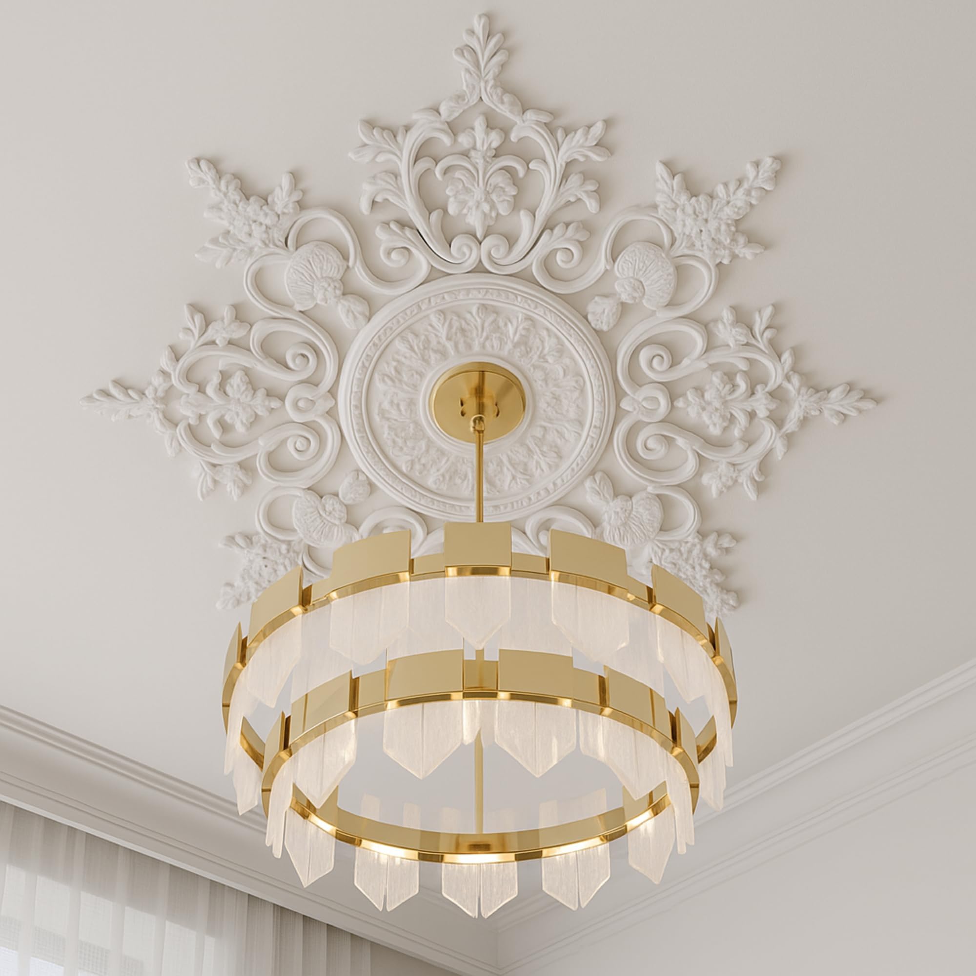 Nuanchu 32.7'' Large PU Ceiling Medallion for Chandelier Light Fixtures — Amazon image 8