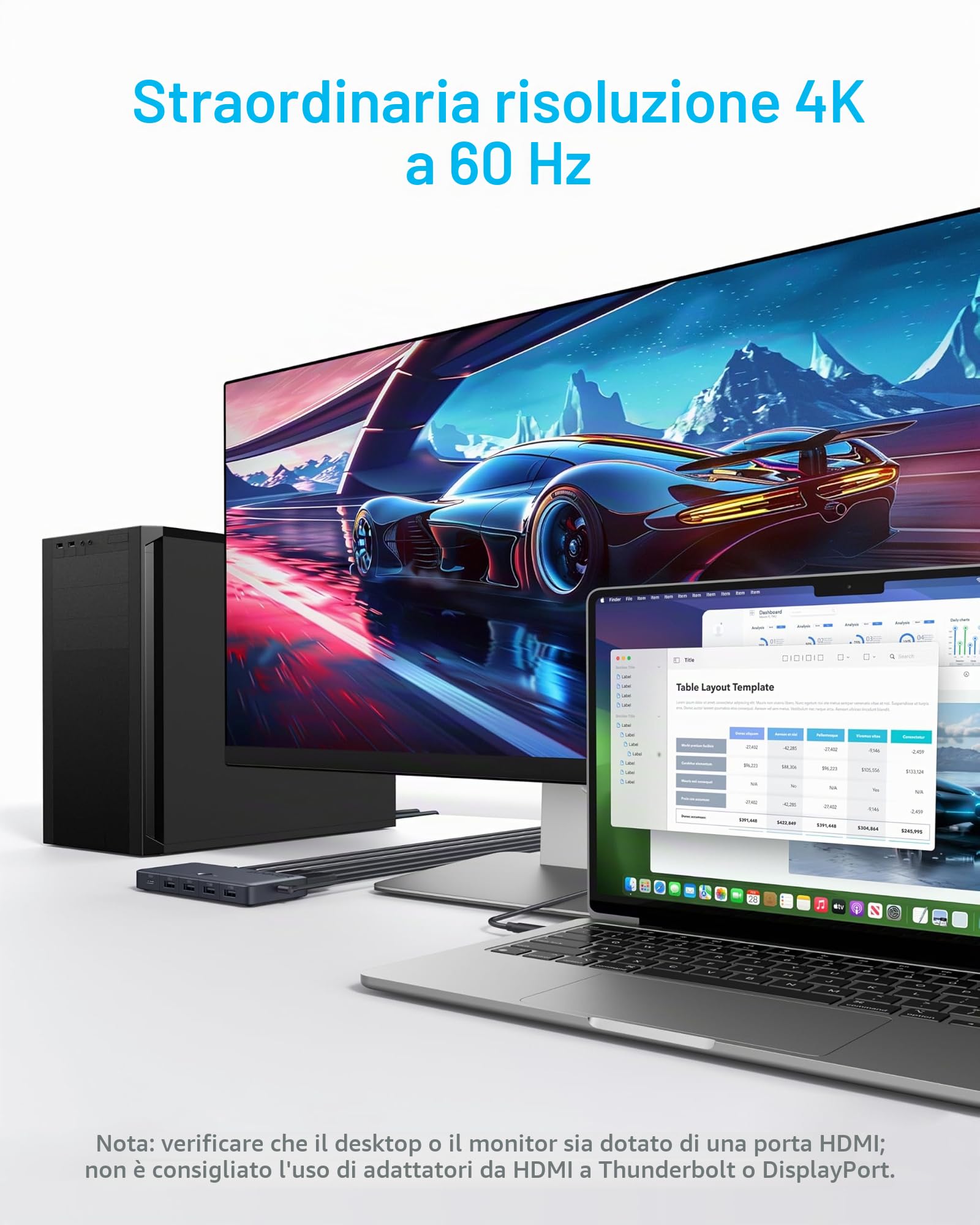 Anker Switch KVM HDMI USB 3.0, 5 porte USB 3.0, supporta 4K @ 60Hz, controllo magnetico tramite pulsante, commutazione con un clic per computer portatile e desktop per Dell, MacBook, iPad