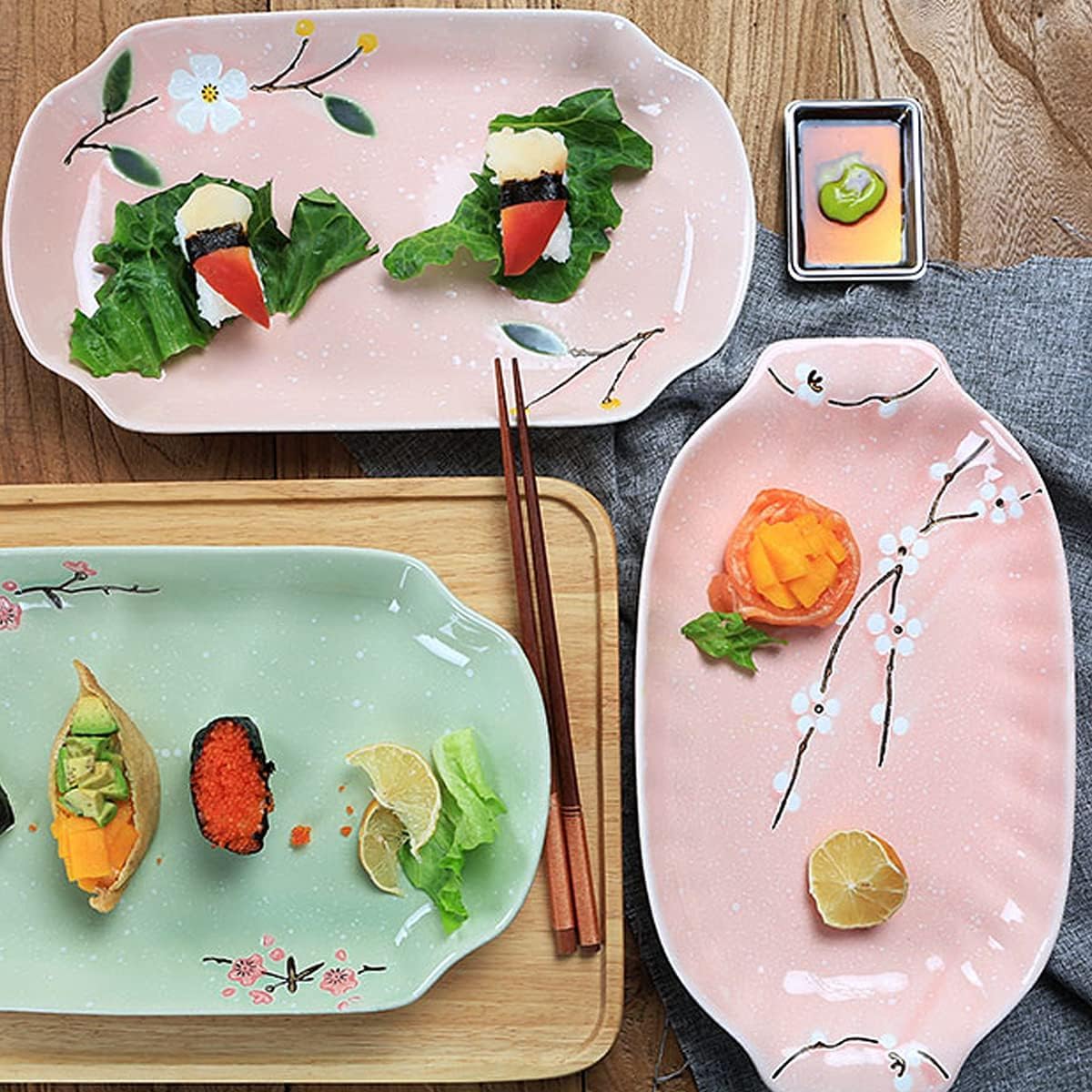 Platos De Cena, Vajilla De Cerámica, Plato De Pescado De 12 Pulgadas Plato De Porcelana Plato for Servir Cena Floral Plato Hondo Aperitivo Ensalada Postre Plato De Aperitivo, 1 Piezas,B(A)