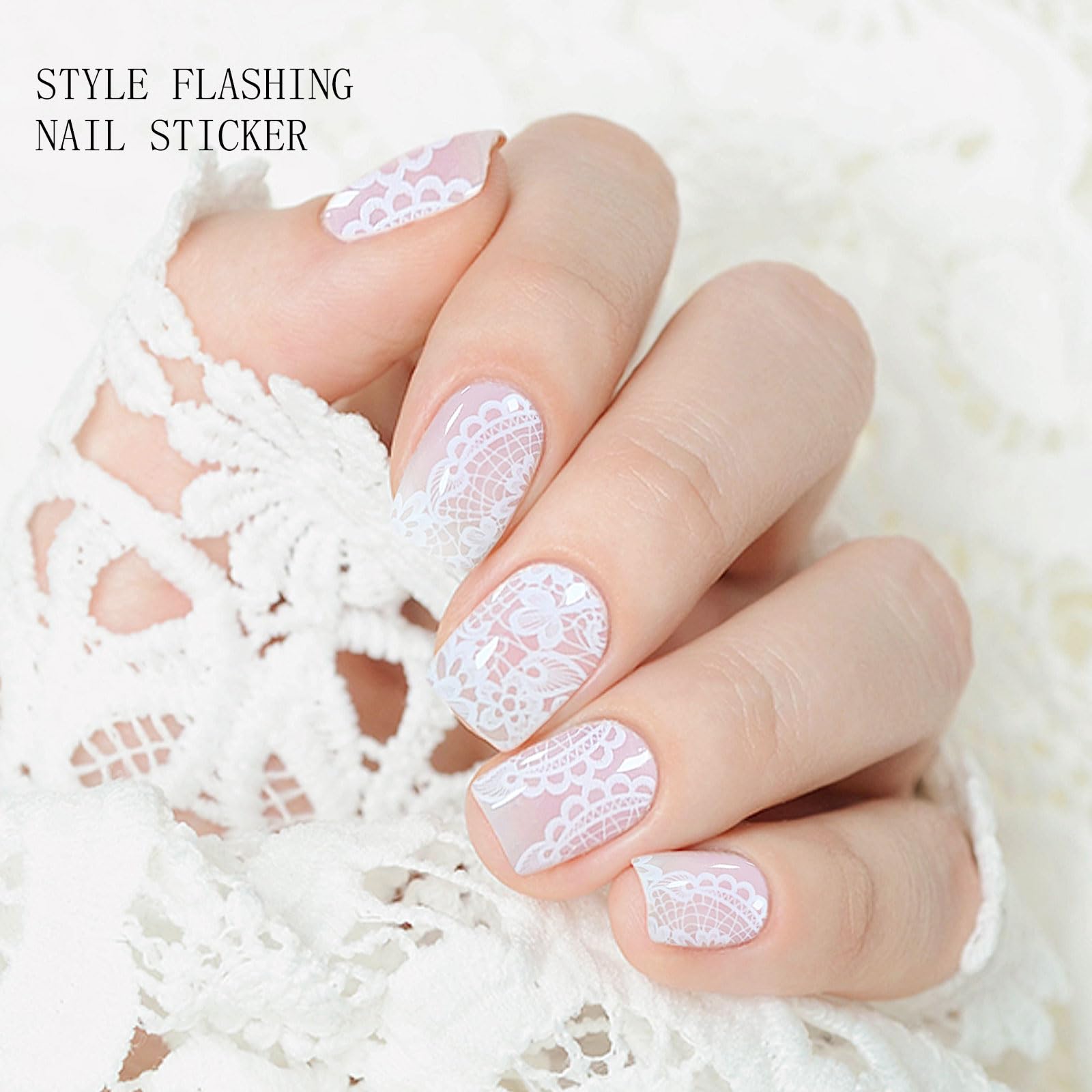 JMEOWIO Fleur Blanche Stickers Ongles Gel Nail Stickers Semi-durci Autocollant Ongle Gel Uv Deco Ongle Nail Art Design Manucure