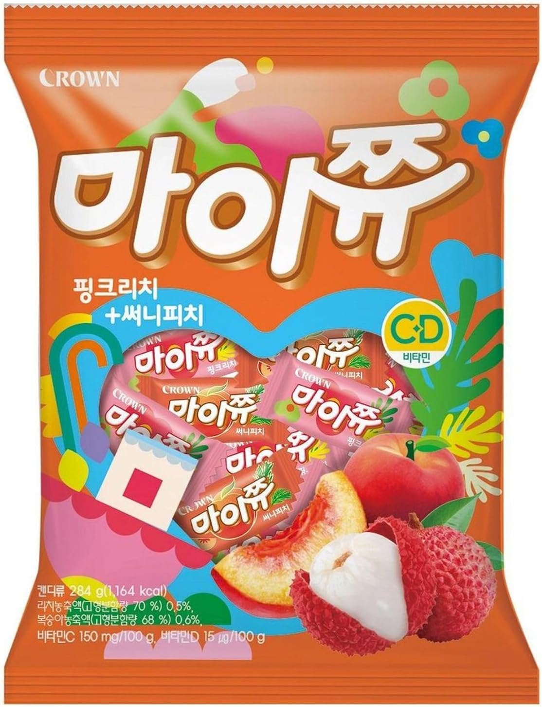 LENITH K-Food Crown Chewy Fruit Snack Gummy Variety Pack Fruit Gummy Candy 284g – Pink Rich Sunny Peach (Pack of 1)