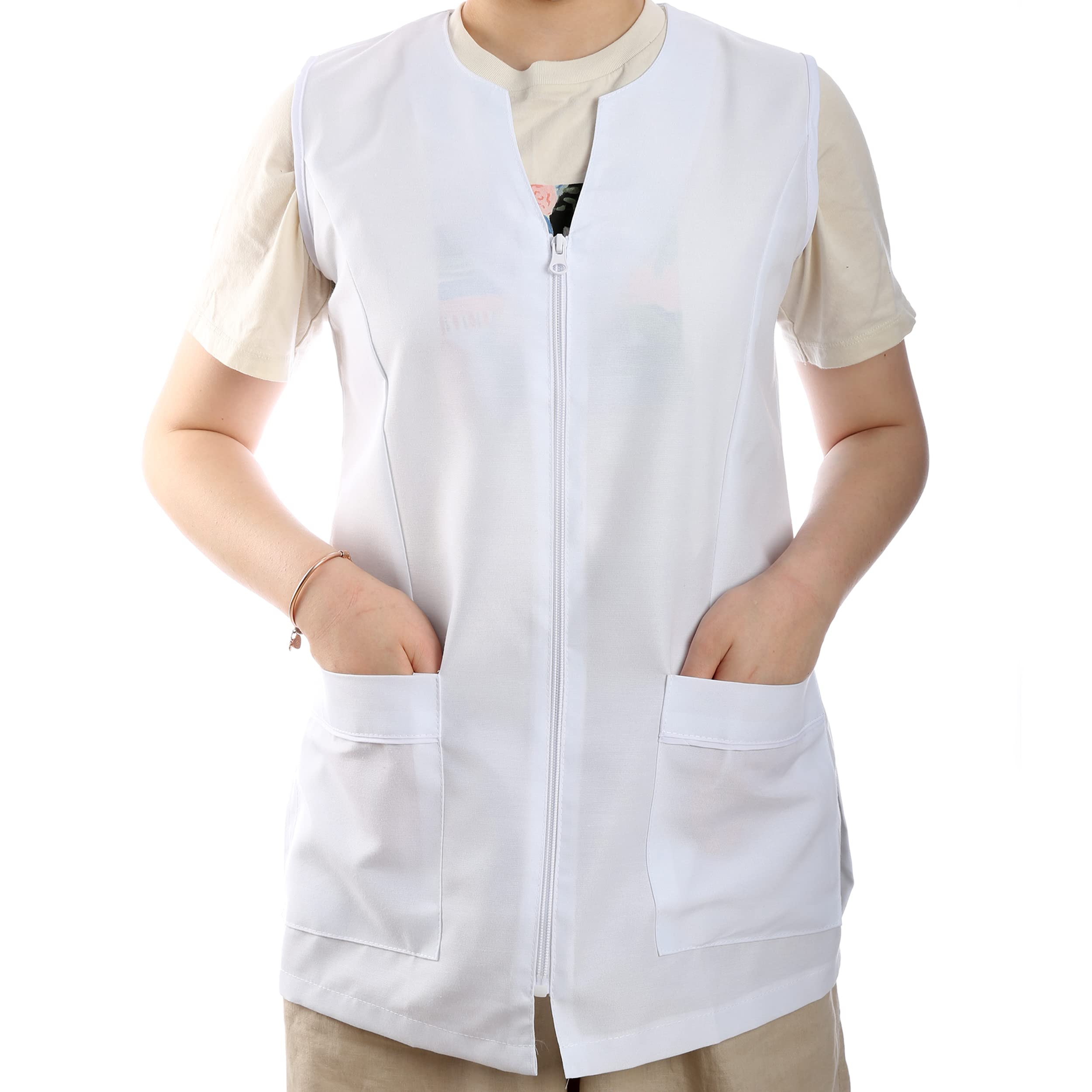 Etrexonline Casaca Mujer Sin Mangas con Botón Uniforme Laboral Limpieza