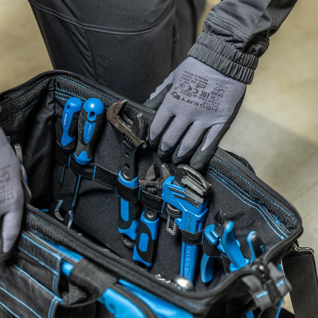 Högert Technik - Sac d'électricien résistant | Sac à outils d'électricien | Multifonction pour bricoleurs | En polyester 600D | 3 poches latérales | 4 poches extérieures | 3 compartiments principaux
