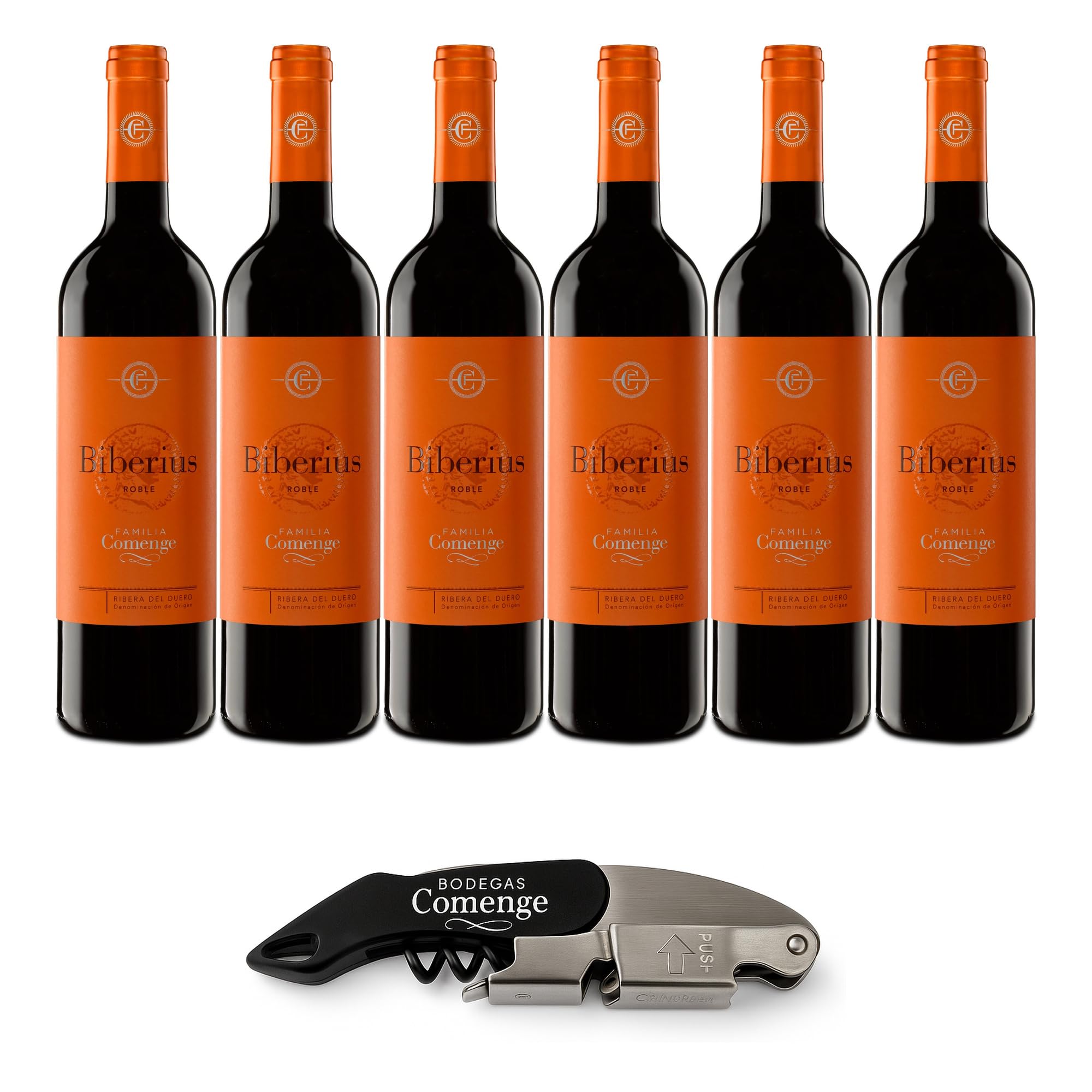Vino Tinto Ribera del Duero D.O. – Pack 6 Botellas 6x75cl Tempranillo Joven Roble + Sacacorchos Premium - Caja Regalo Vino – Biberius de Bodegas Comenge