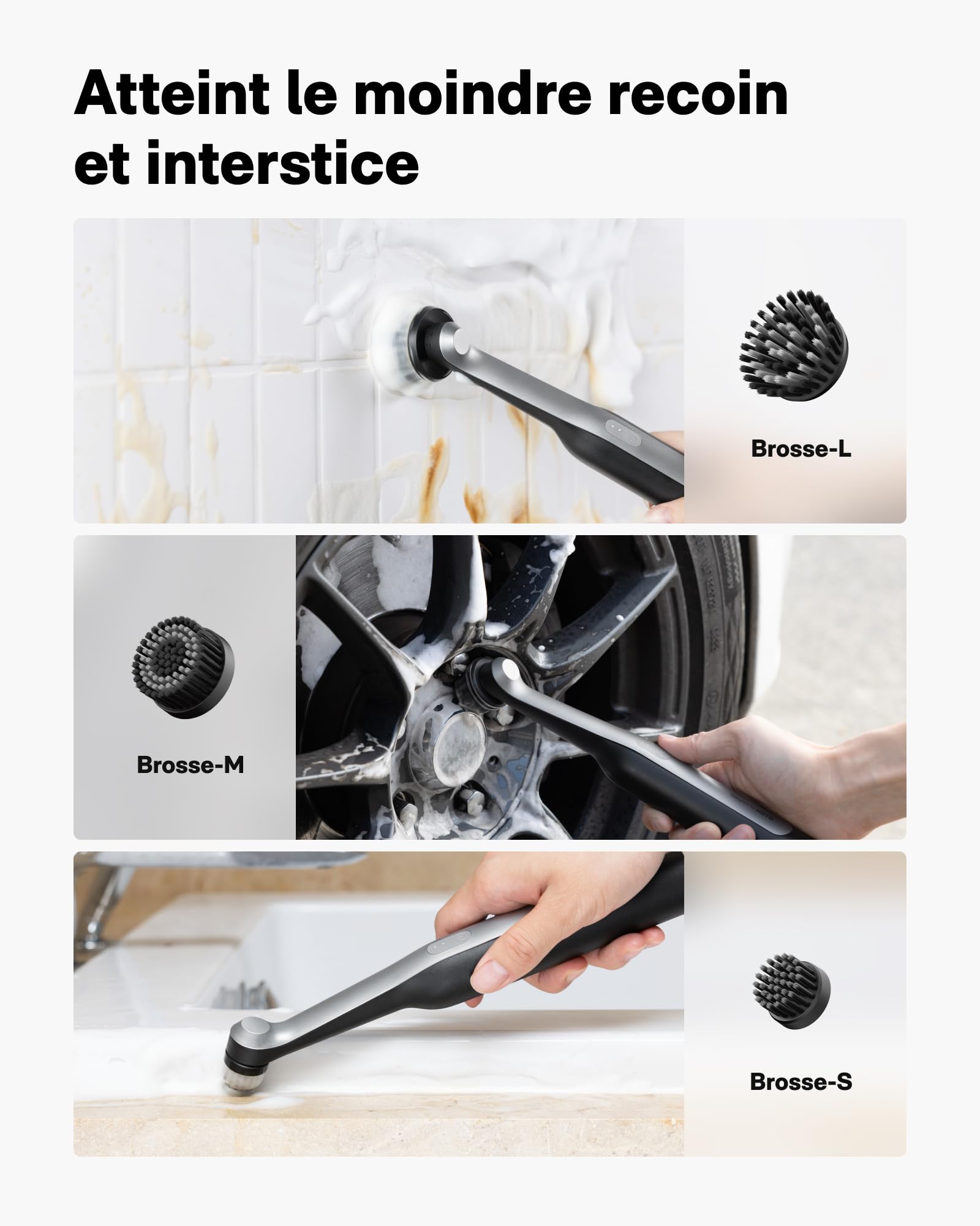 HOTO Wand™ Brosse Nettoyage Electrique Rechargeable IPX7 Étanche, Brosse Électrique Nettoyante Rotative | 12 Têtes Interchangeables - Joints, coins, cuisine & salle de bain