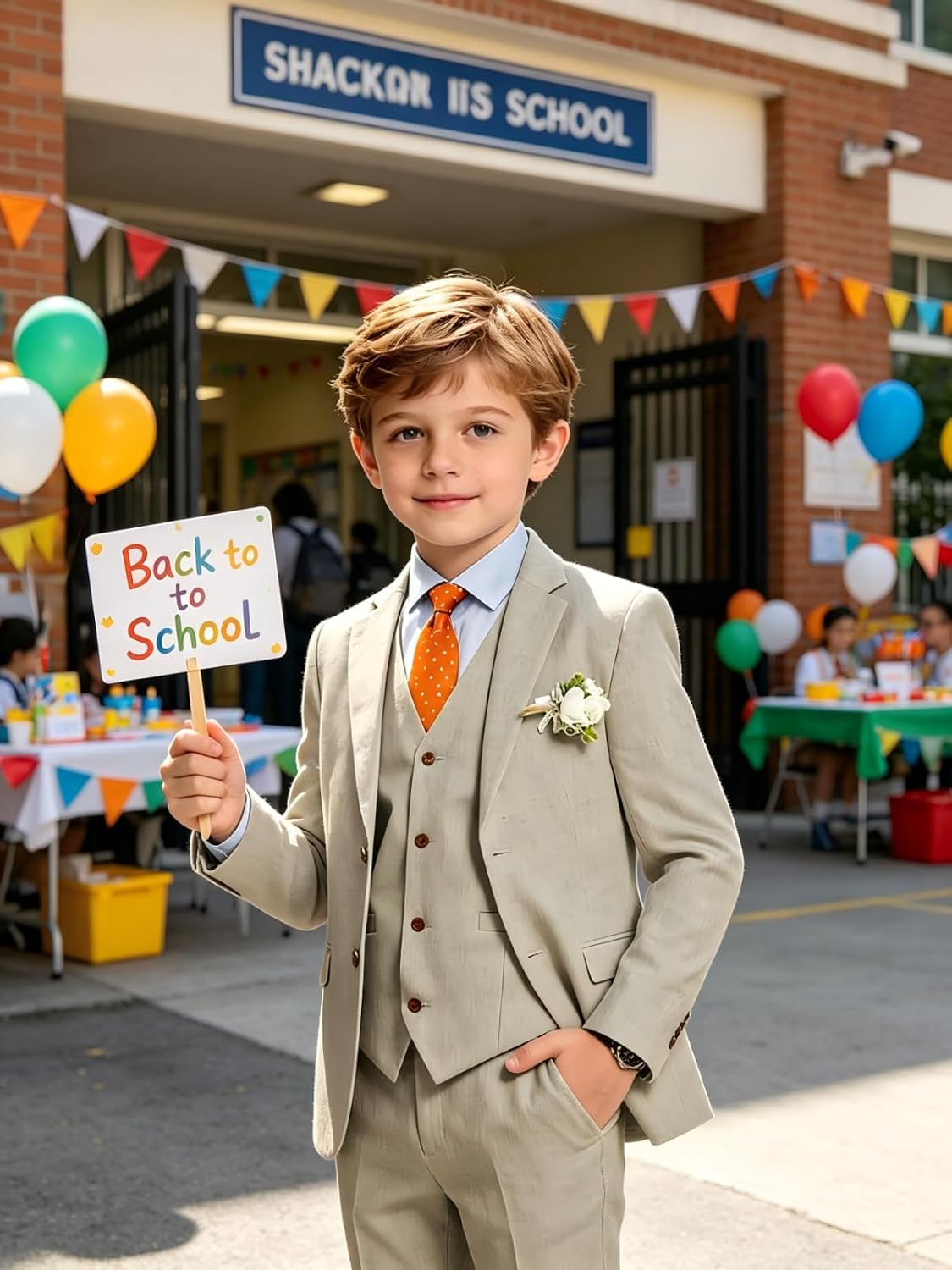 Boys Linen Suit Kids Beach Wedding Tuxedo Ring Bearer Outfit 3 Piece Lightweight Blazer Pants Set Graduation Prom