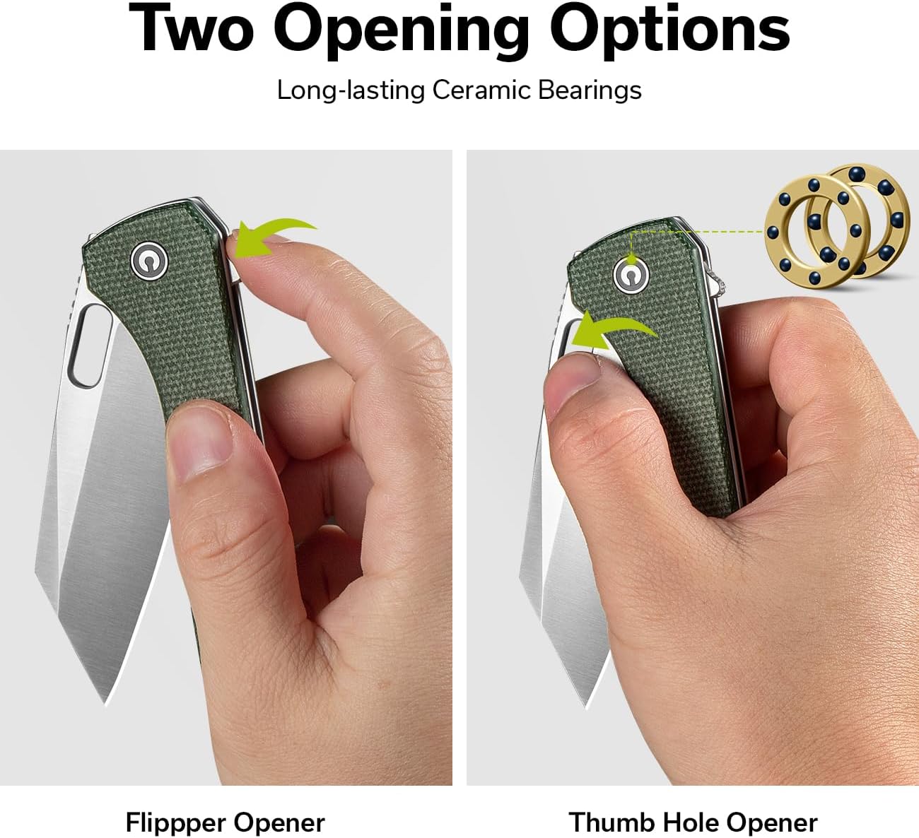 CIVIVI Nugz Folding Pocket Knife for EDC, 3.17" 14C28N Reverse Tanto Blade Micarta Handle Flipper Knife for Ideal Gift to Men Women C23060-2 (Green)