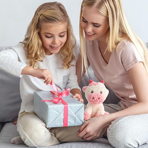 Miniatura 7 de ANICCO LAB Animal de peluche de vaca de fresa rosa, lindos juguetes de peluche de vaca sentada, animales de peluche suaves para niñas, niños y