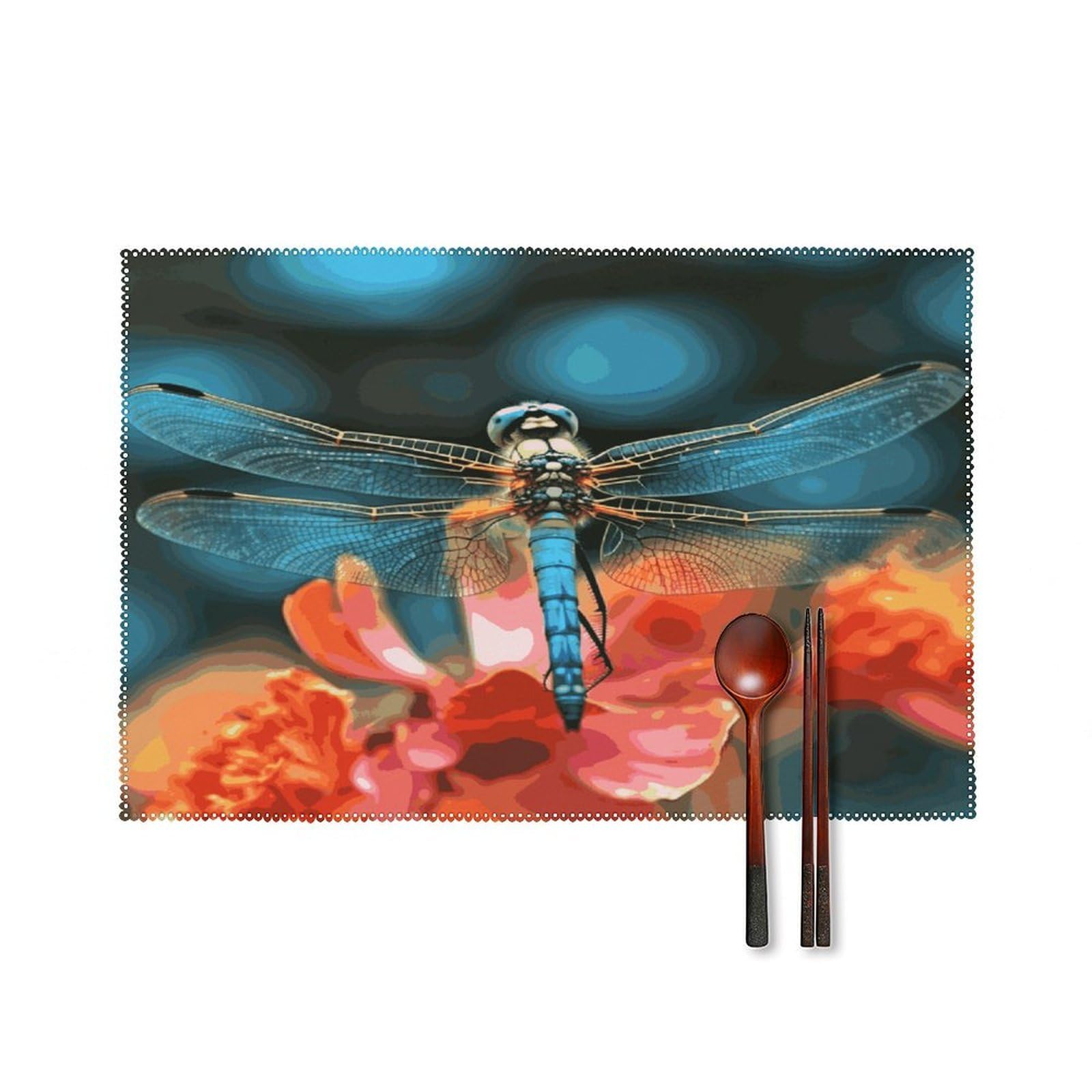 Fodpand Style Dragonfly On The Flower Placemats Set Of 4 Place Mats Table Mats