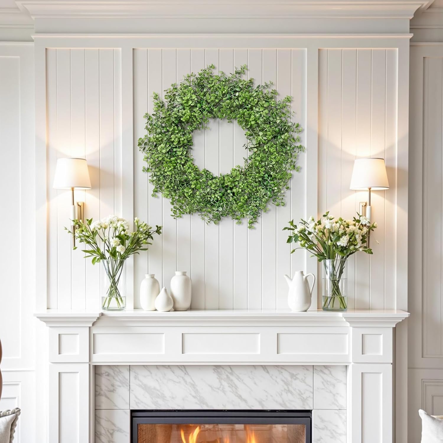 Dremisland Artificial Boxwood Wreaths for Front Door 22 Inch Large Boxwood Leaves Wreaths Greenery Outdoor Wreath for Farmhouse Wall Hanging Window Party Indoor Outdoor Spring Summer Fall All Seasons