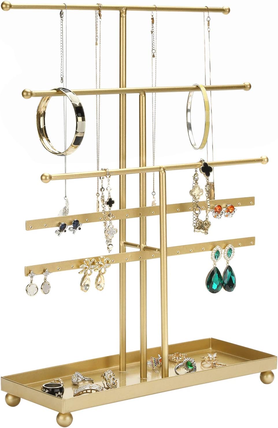 MyGift 5-Tier Gold Tabletop Metal Jewelry Necklace, Bracelet, Earring, Organizer with Ring Tray : Clothing, Shoes & Jewelry