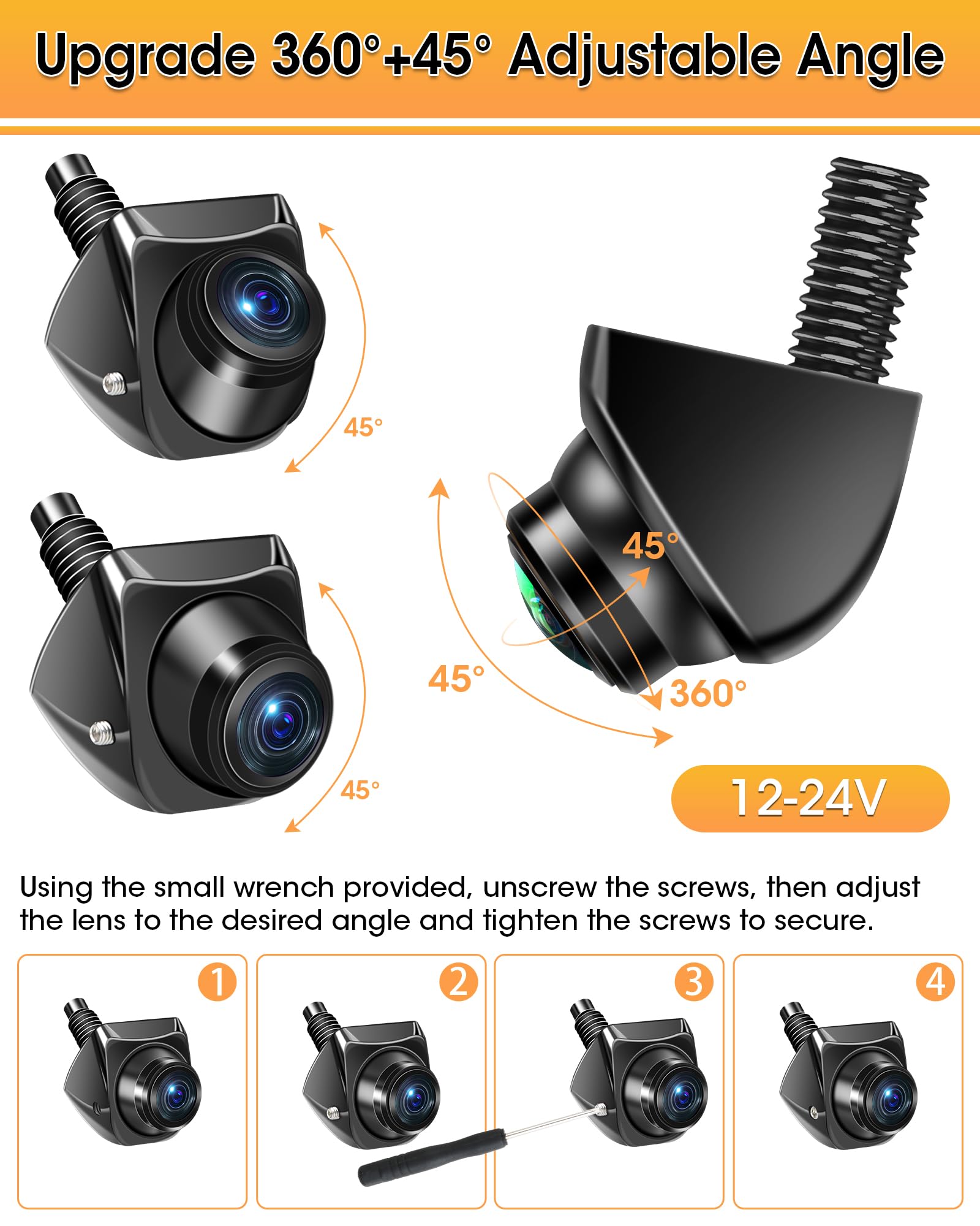 AHD 1080P Rückfahrkamera 360° Drehbar Rückfahrkamera Auto Unterstützt AHD 1080P/720P/NTSC/PAL Modelle Rückfahrkameras für Auto Wohnmobil Super Nachtsicht IP69K Einparkhilfe 170° Weitwinkel