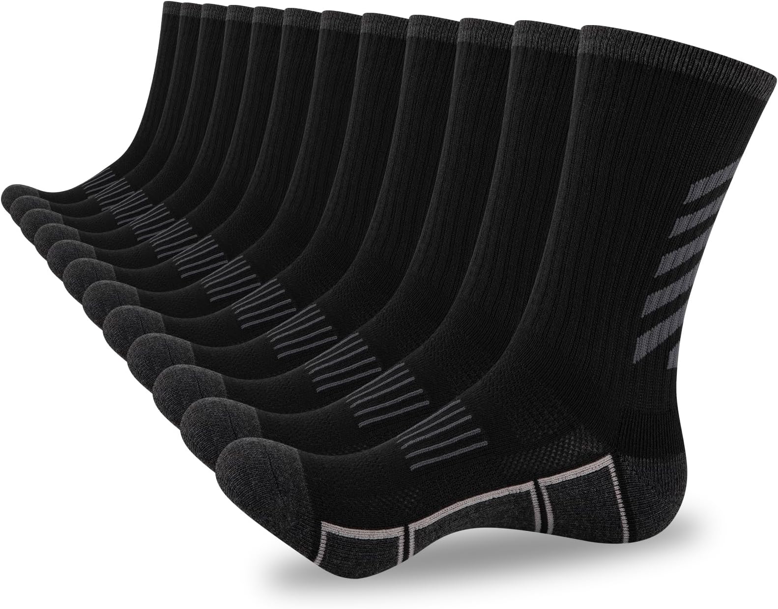 COOVAN Mens Athletic Crew Socks Moisture Wicking Heavy Duty Cushioned Work Socks with Reinforced Heel and Toe (6 Pairs