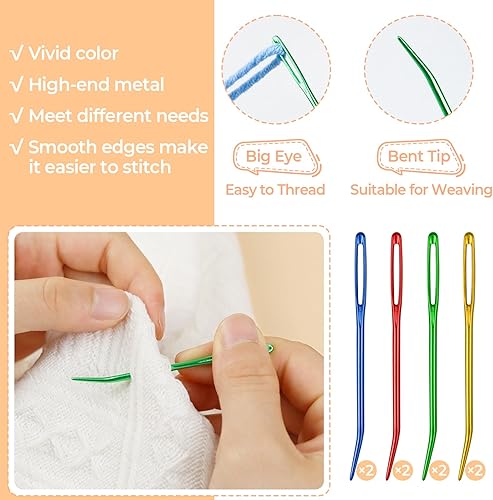 Miniatura 4 de FIVEIZERO Juego de 43 agujas para hilo, agujas para hilo surtidas, agujas curvas para tapicería, agujas para tejer, agujas de zurcir con ojo grande,