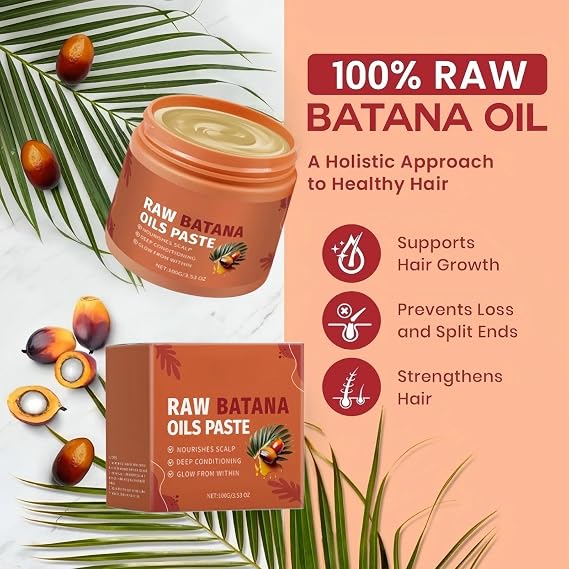 Raw Batana Oil Paste, Organic Batana Hair Oils for Hair Growth, Raw Batanas Oil-Hair Mask Nourishes Haired, Repairing Frizz and Damaged Hairs, Restore Texture and Shine, Effective for Men & Women