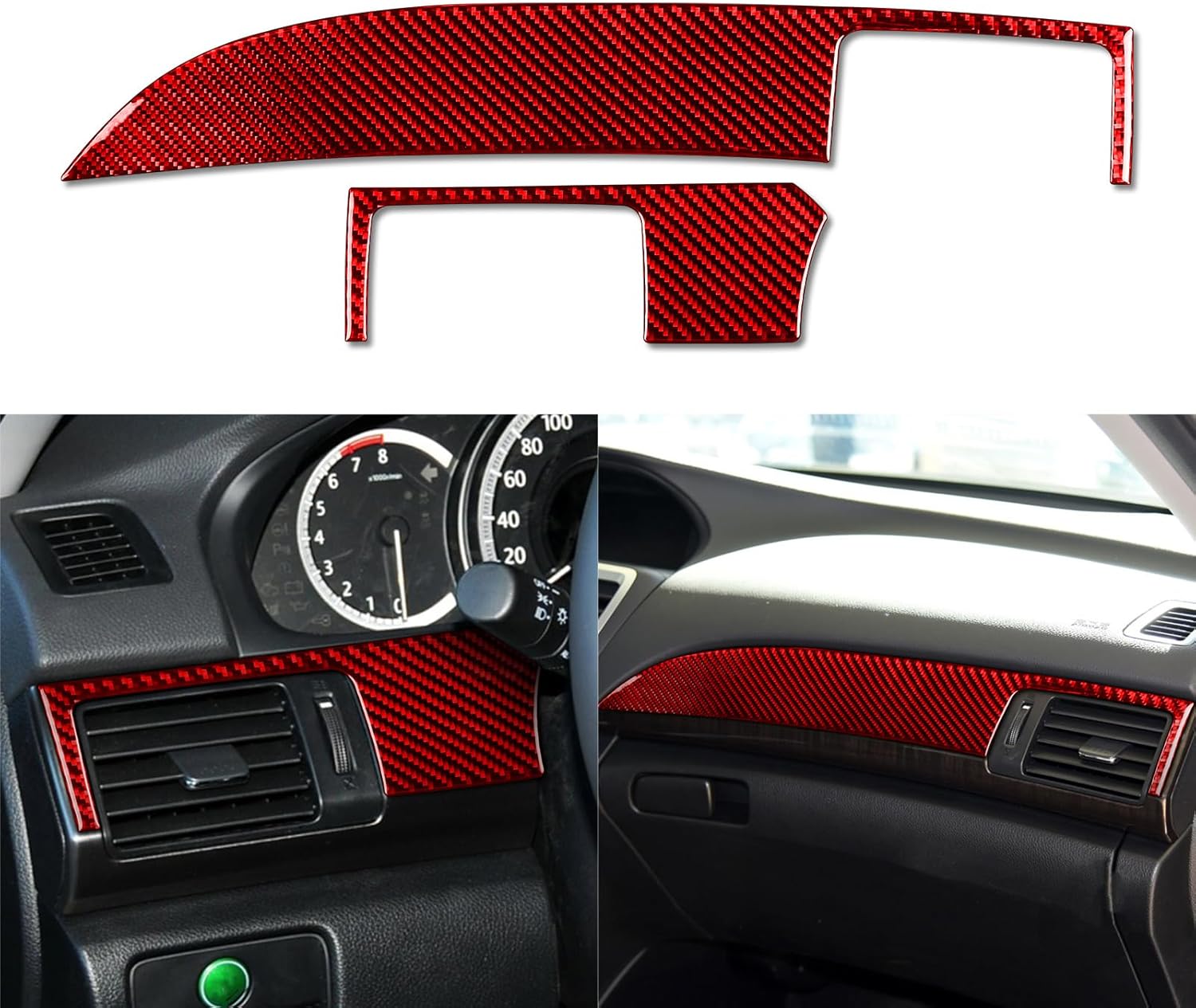 NVCNX Real Premium Carbon Fiber Compatible with Honda 9th Gen Accord 2013 2014 2015 2016 2017 SE LX Sport EX EX-L Touring Hybrid Accessories Car Dash Driver Co-Pilot Side Cover Interior Trim Red - B