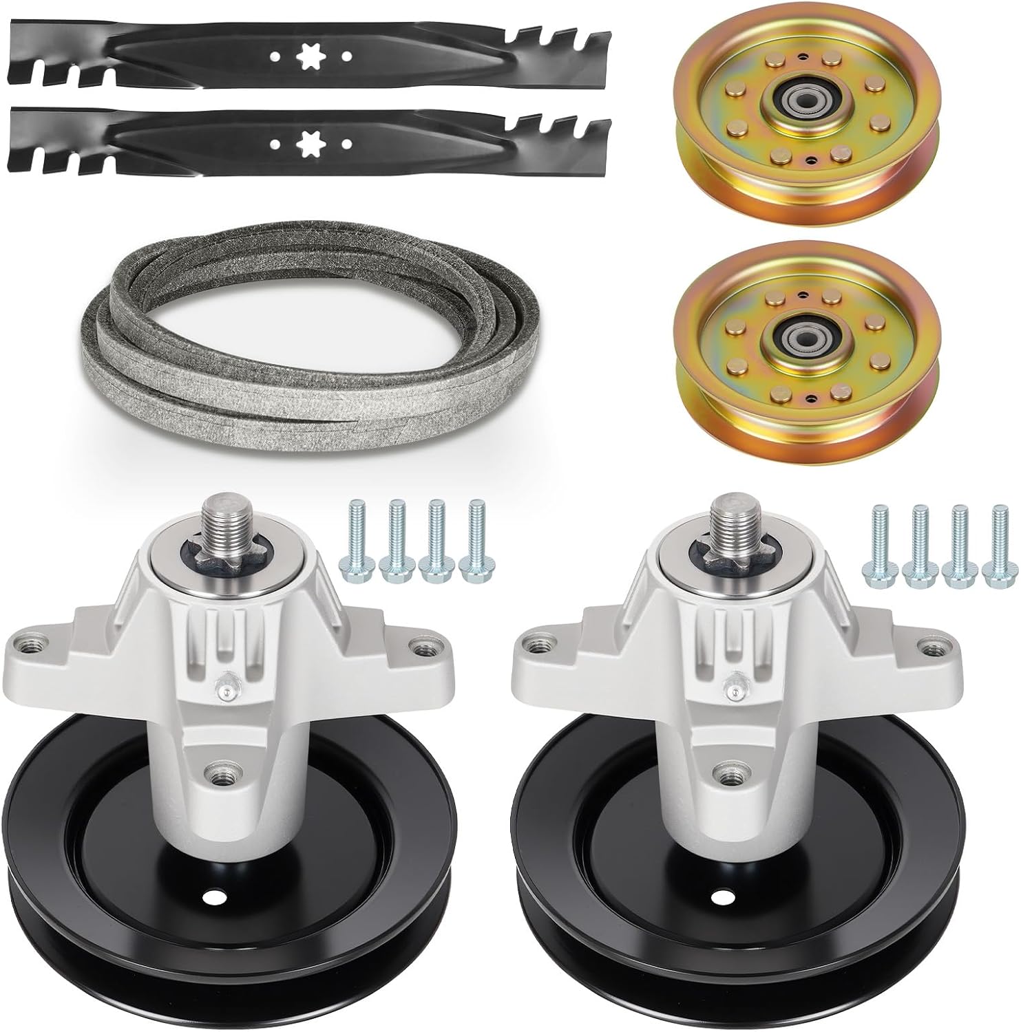 42'' Deck Rebuild Kit for Huskee LT542H with 2 Spindles 618-04456 918-04456 918-04456 918-04461, 2 Idlers 753-08171 956-04129, 2 Blades 742-0616, 1 Belt 754-04060