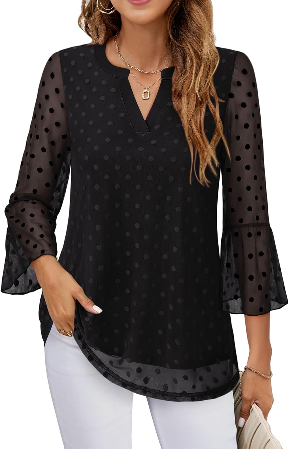 Timeson Women's 3/4 Sleeve Tops and Blouses V Neck Business Casual Shirts Dressy Tunics - Image 2