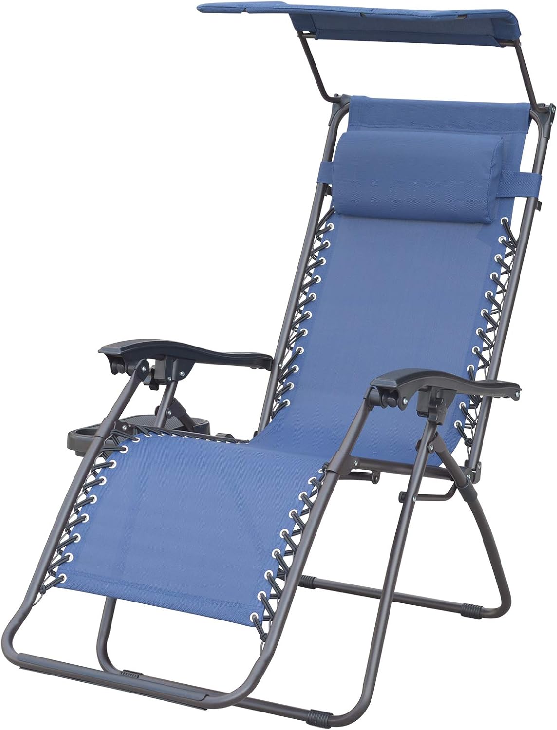 Jeco Marina Zero Gravity Chair with Sunshade Pillow and Drink Tray- Navy Blue