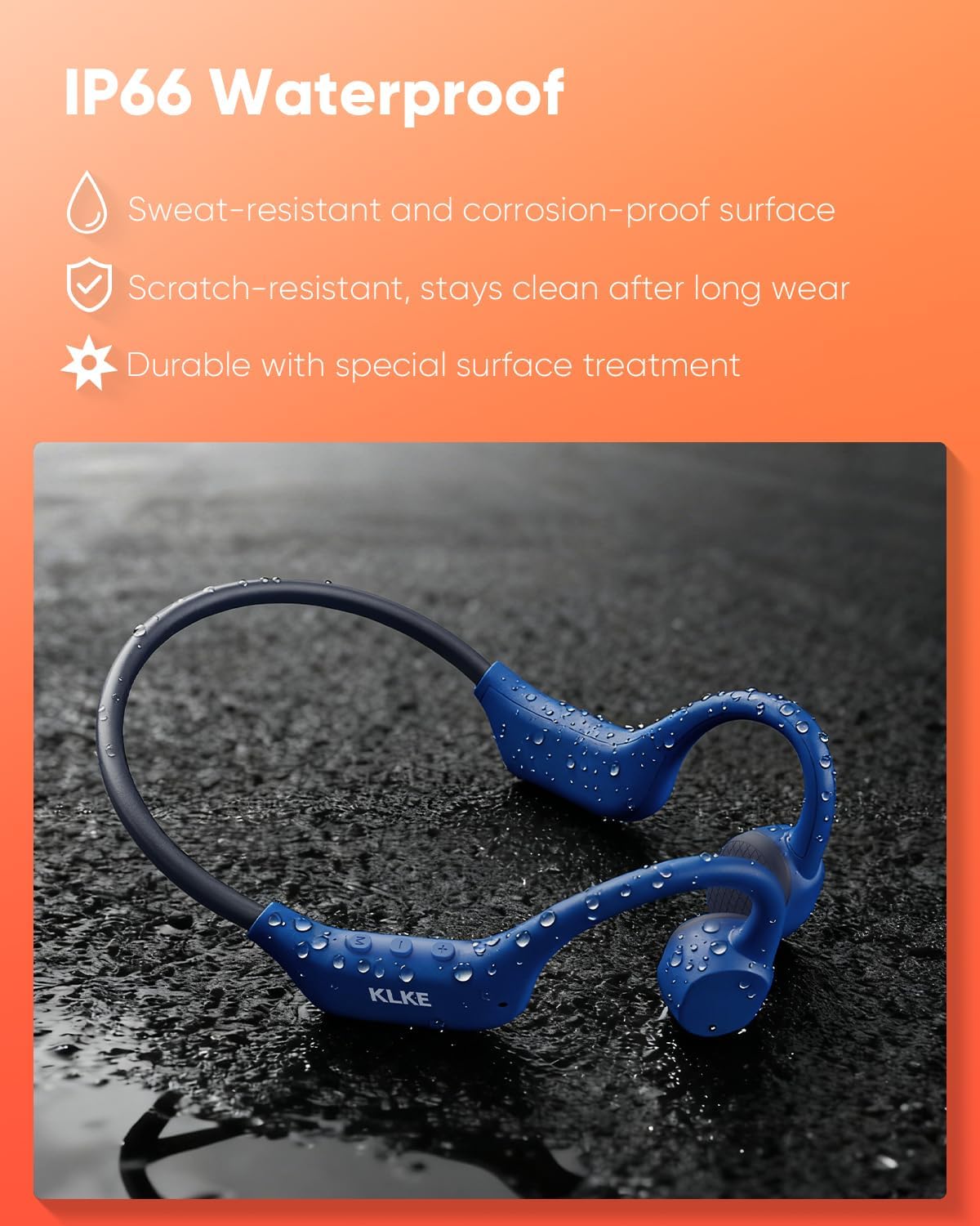 Open-Ear Bone Conduction Headphones, IP66 Waterproof, Integrated Transducer Running Headphones with Dual Mode, Rear Safety Light, 10H Battery,Advanced Mic for Cycling, Hiking & Outdoor Sports