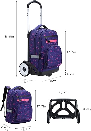 Miniatura 3 de UNIKER Mochila rodante con ruedas extraíbles para negocios, viajes al trabajo, mochila de transporte con ruedas grandes con compartimento para