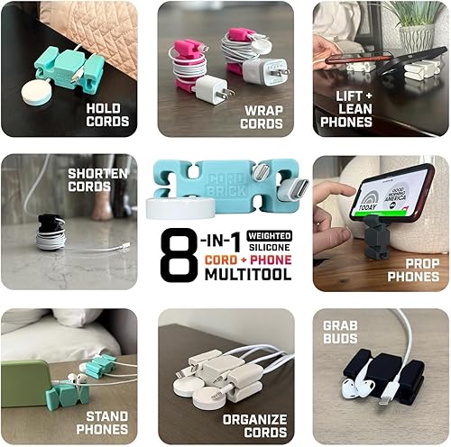 Miniatura 6 de CORDBRICK Paquete de 2 soportes para cables con peso para mesita de noche y escritorio. Herramienta de gestión de cables de viaje y accesorio para