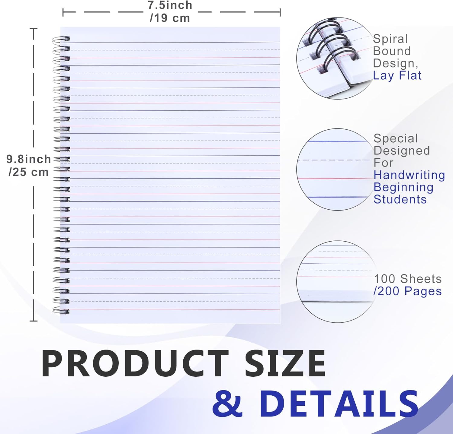 Gilprop 4 Pcs Primary Composition Notebook Spiral K-2 Writing Workbook Wide Ruled Paper Primary Journal 100 Sheets 9.8" x 7.5" Kindergarten Notebook