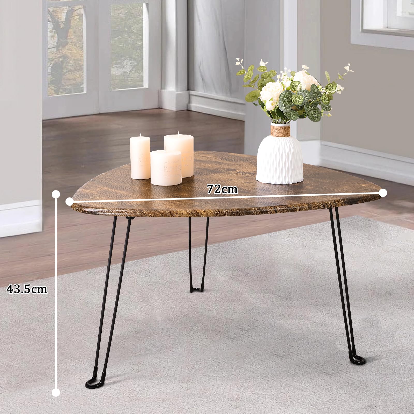 Mesa De Centro Plegable Patrón Triangular, Mesa Decorativa Ovalada De Madera De Medios De Siglo Con Patas De Metal, Tamaño 72D X 72 W X 42,5 H Centímetros