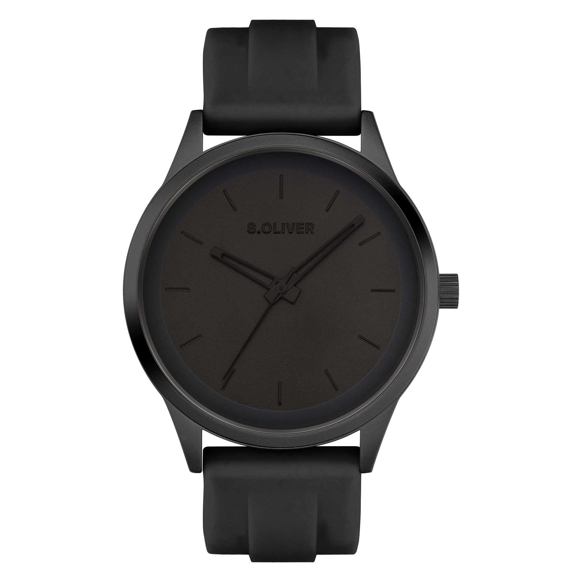 s.Oliver Men's Watch, Round, IP Black, 44 mm, Metal Watch with Quartz Movement on Silicone Strap with Pin Buckle, Analogue Watch, 3 ATM Waterproof, Scratch-Resistant