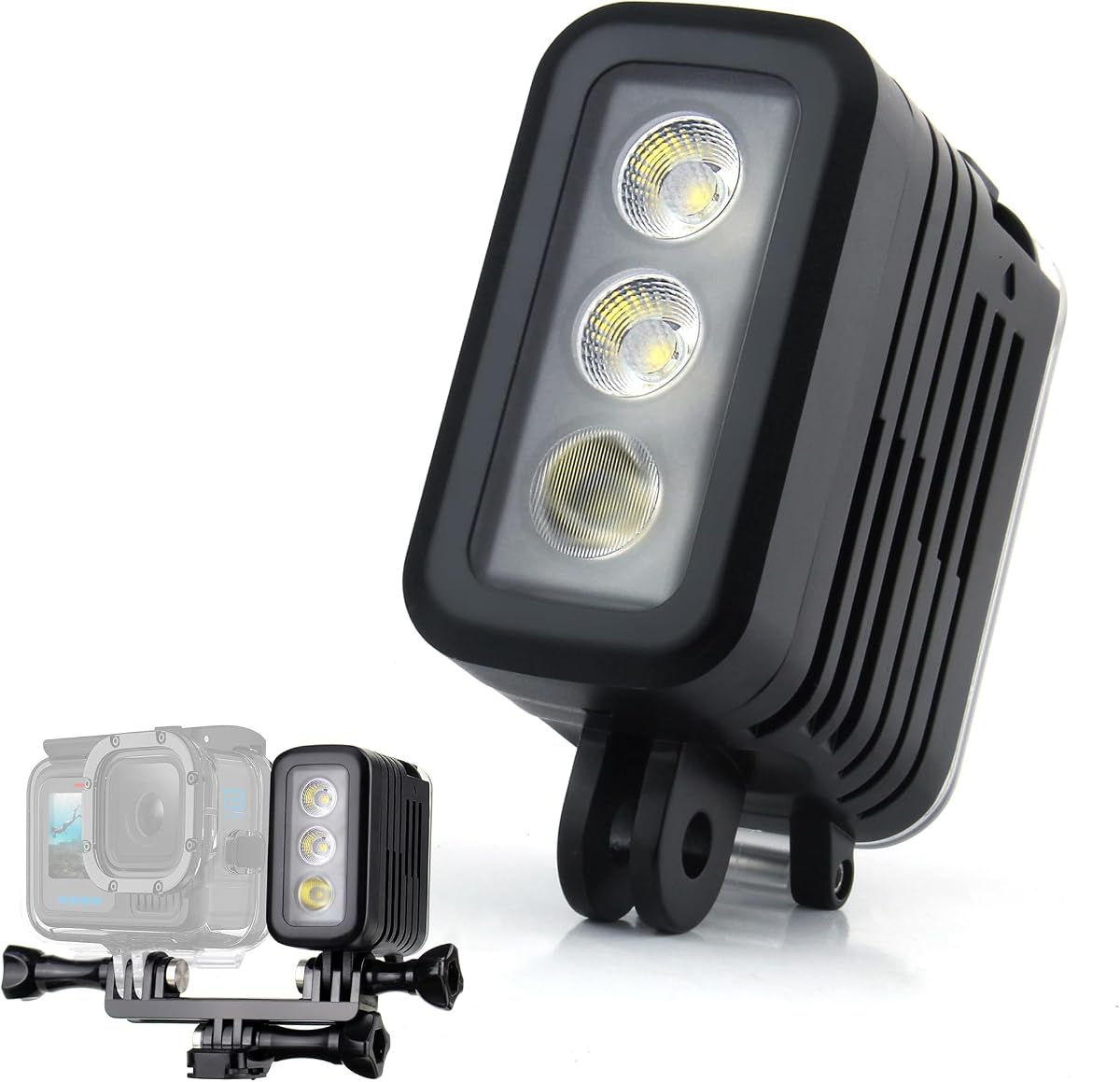 GEPULY Underwater Light Dive Light for GoPro DJI Insta360 Action Cameras | 164FT/50M Deep Diving,Aluminum Body,Emergency SOS Rechargeable Fill Light,Dual Battery LED Video Lightweight Night Light