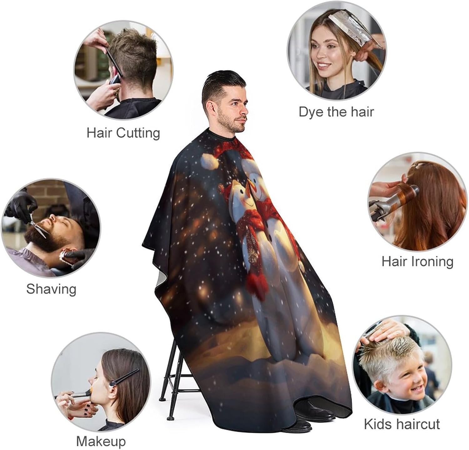 Christmas Snowmans Apron for Women Men,Barber Cape with Adjustable Snap Closure,Hair Cutting Cape,66.9 X 56.7 Inches for Hair Dye, Comb-out, Styling, Shampoo