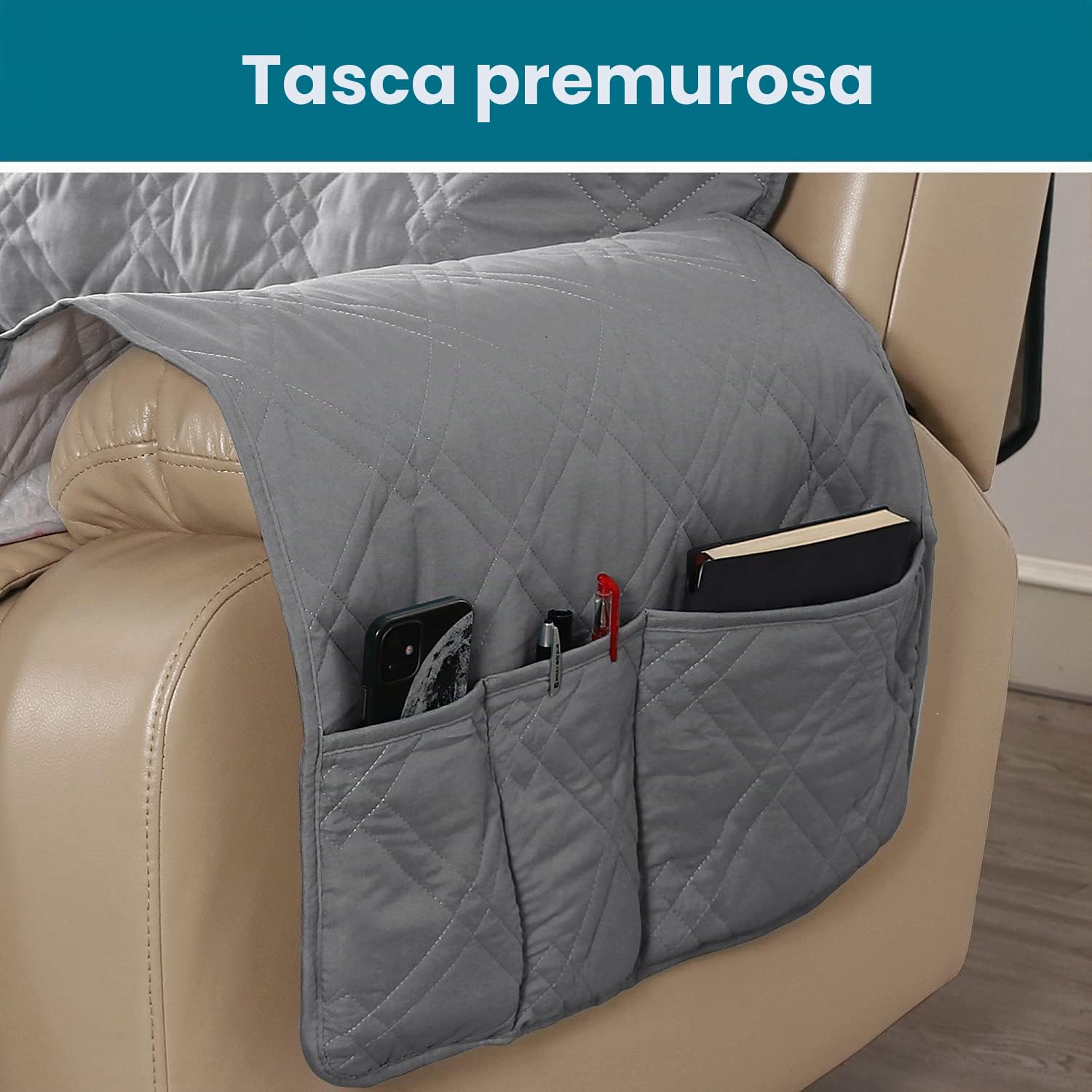 Copripoltrona Relax Reclinabile Impermeabile Copridivano Reclinabile, Copertura Salvadivano per Poltrona Antiscivolo Antivegetativa per Protezione Divano(Grigio Chiaro,3 posti)