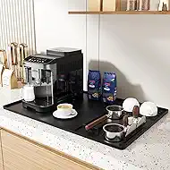 Silicone Coffee Mat 24''x16'' – Bar Mat with Detachable Dish Drying Mat & Built-in Tamper Storage – Spill Proof, Heat Resistant, Non Slip – Fits Under Coffee Maker, Espresso Machine, Dish Rack