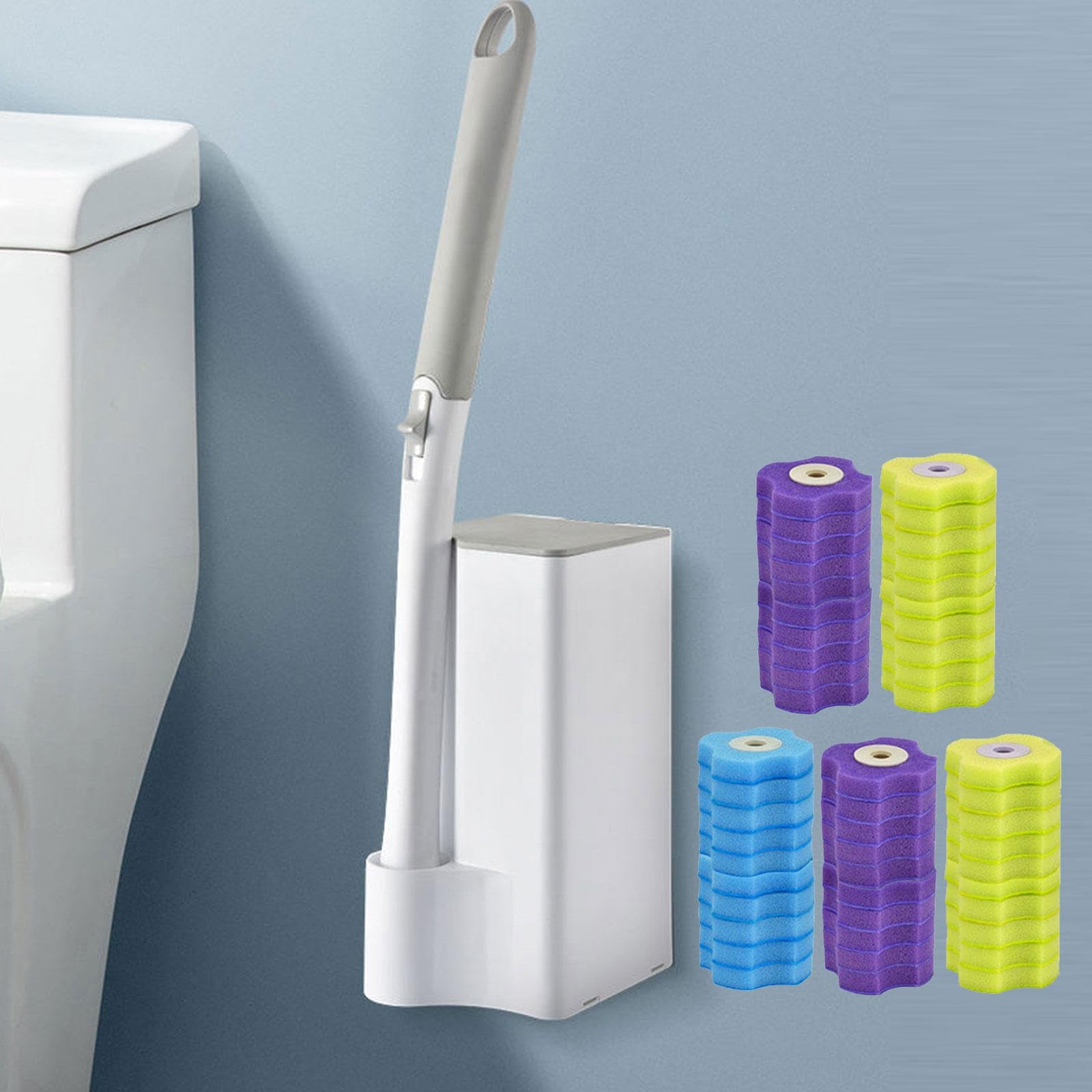 Amagogo WC-Bürsten- und Halter-Set, Reinigungsset für die Toilette mit 50 Ersatzköpfen für Badezimmer