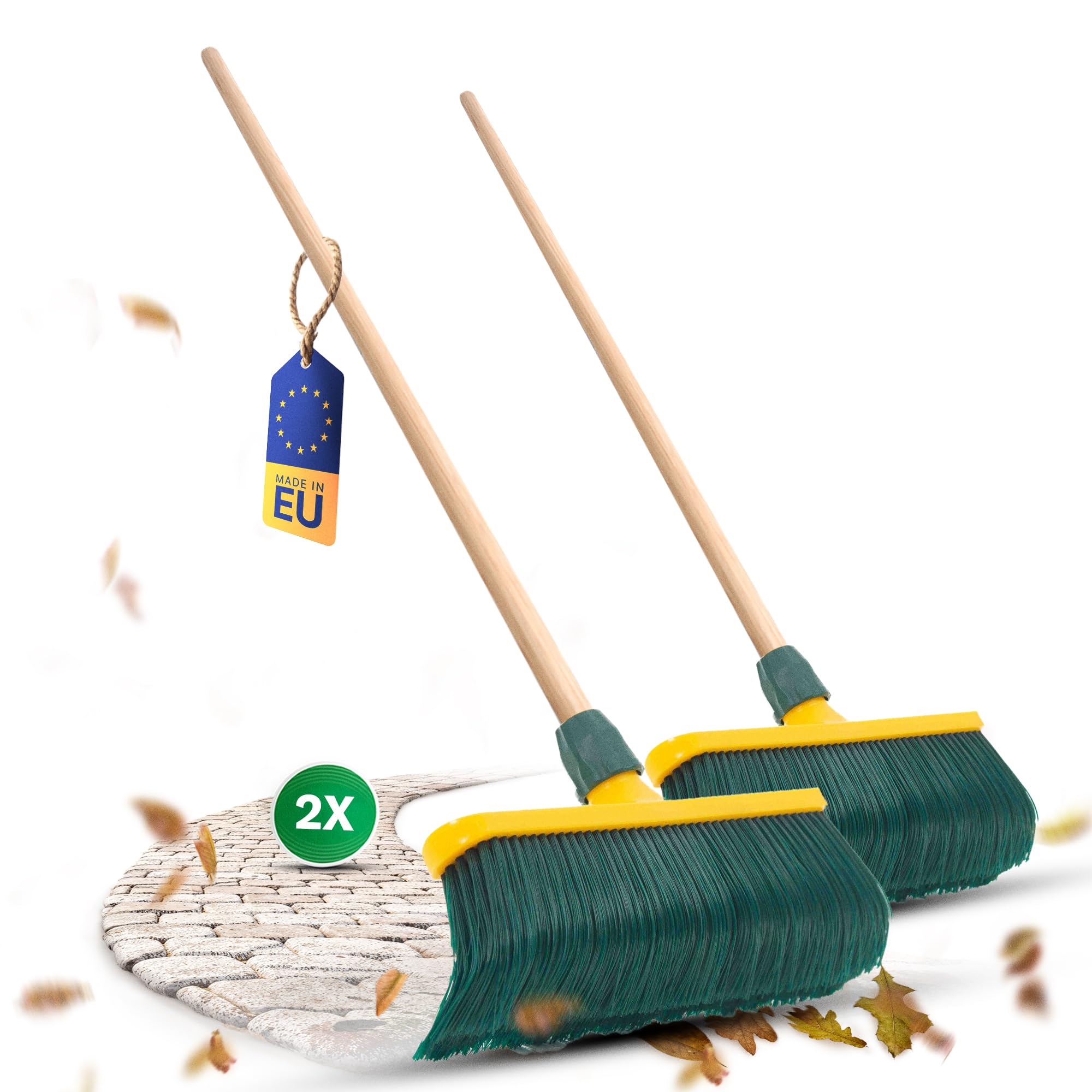 Novaliv 2 x Krallenbesen 30 cm Kunststoff mit Holzstiel I Laubbesen Gartenbesen I Straßenbesen Kehrbesen Gebogene Borsten