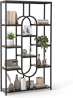 COSTWAY Prateleira livros de 5 níveis, livraria estante de madeira em forma oval, moldura metálica, prateleira sala de e...