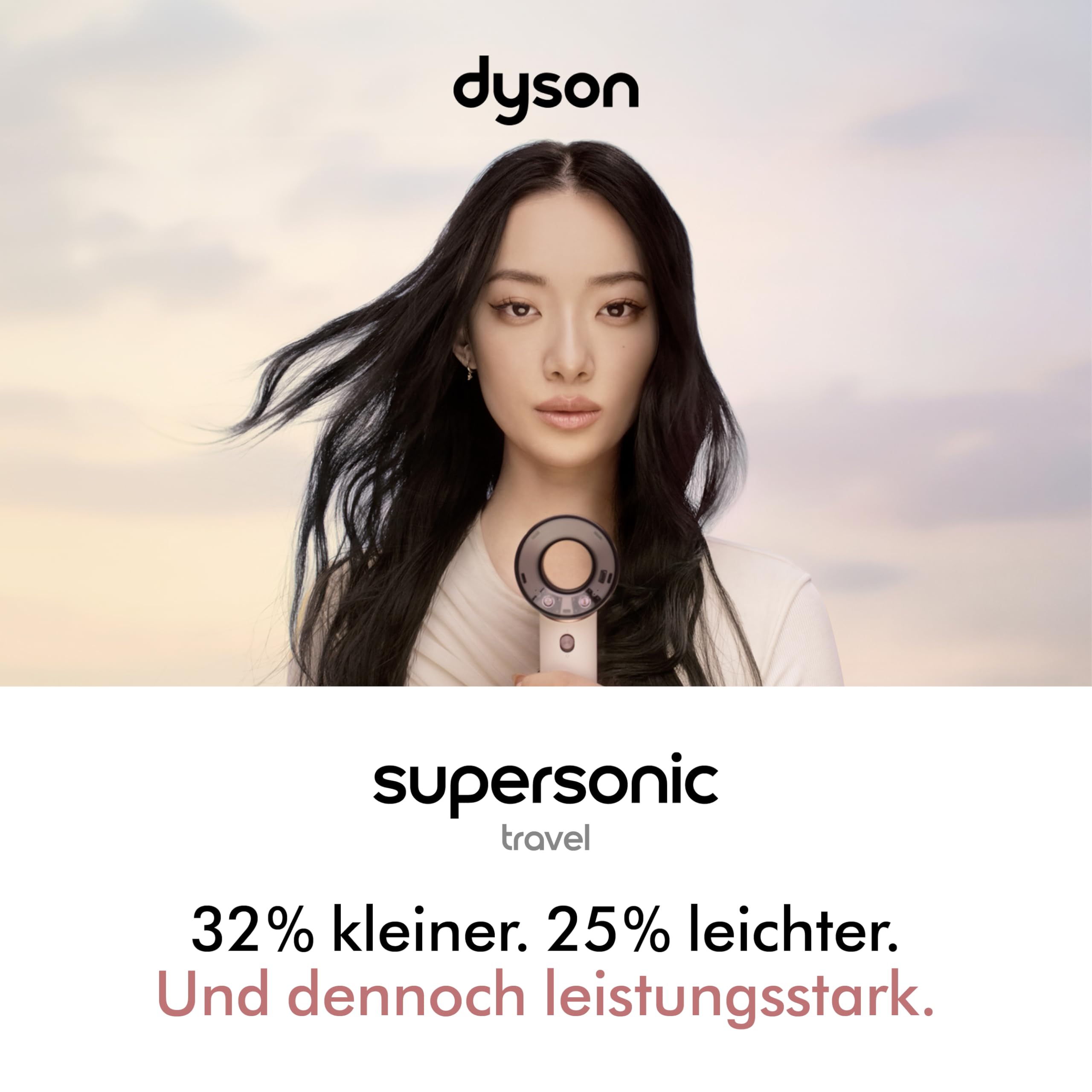 Dyson Supersonic Travel™ Haartrockner – Kompakt & Leicht, Schnelles Trocknen, 1220W, Universaler EU-Stecker, Intelligente Temperaturregulierung, ideal zum Reisen, Ceramic Pink/Rose Gold