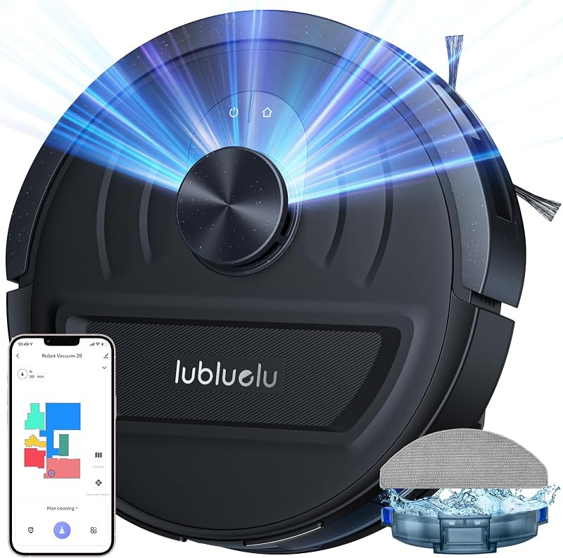 Robot aspirator cu funcție de mop Lubluelu L20, putere de aspirare 5500Pa, navigație laser LiDAR, 30 de zone interzise, WiFi/Aplicație/Alexa, păr de animale, pardoseli dure, covoare