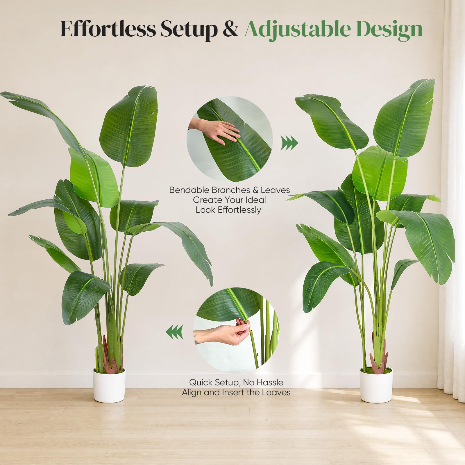 Oiseau de paradis artificiel - 150 cm - Grand bananier tropical artificiel avec 10 feuilles - Plantes artificielles comme de vraies plantes avec pot blanc - Pour décoration de chambre, bureau, chambre