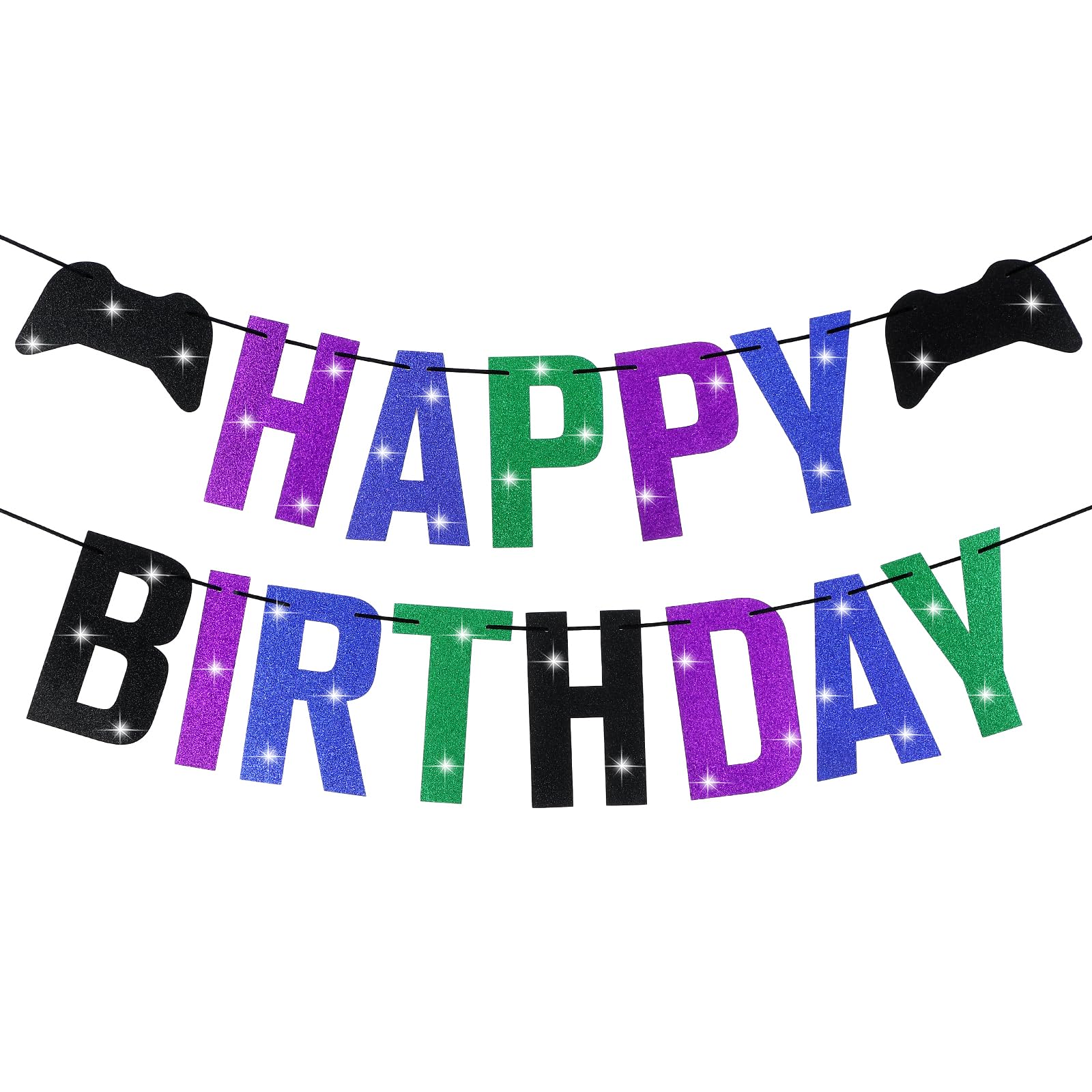 Oudain Pre Strung Video Game Birthday Banner, Blue Purple Gaming Party Banner for Video Game Birthday Supplies Battle Party Decor Favors