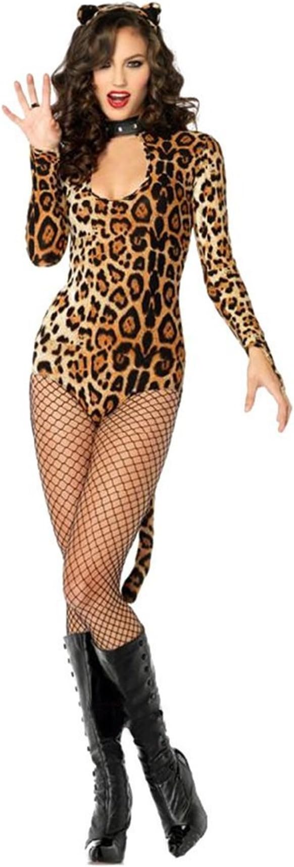 Halloween Leopard Catsuit Animal Print Dress Sexy Cougar Costume (Women: 8, Leopard Print)