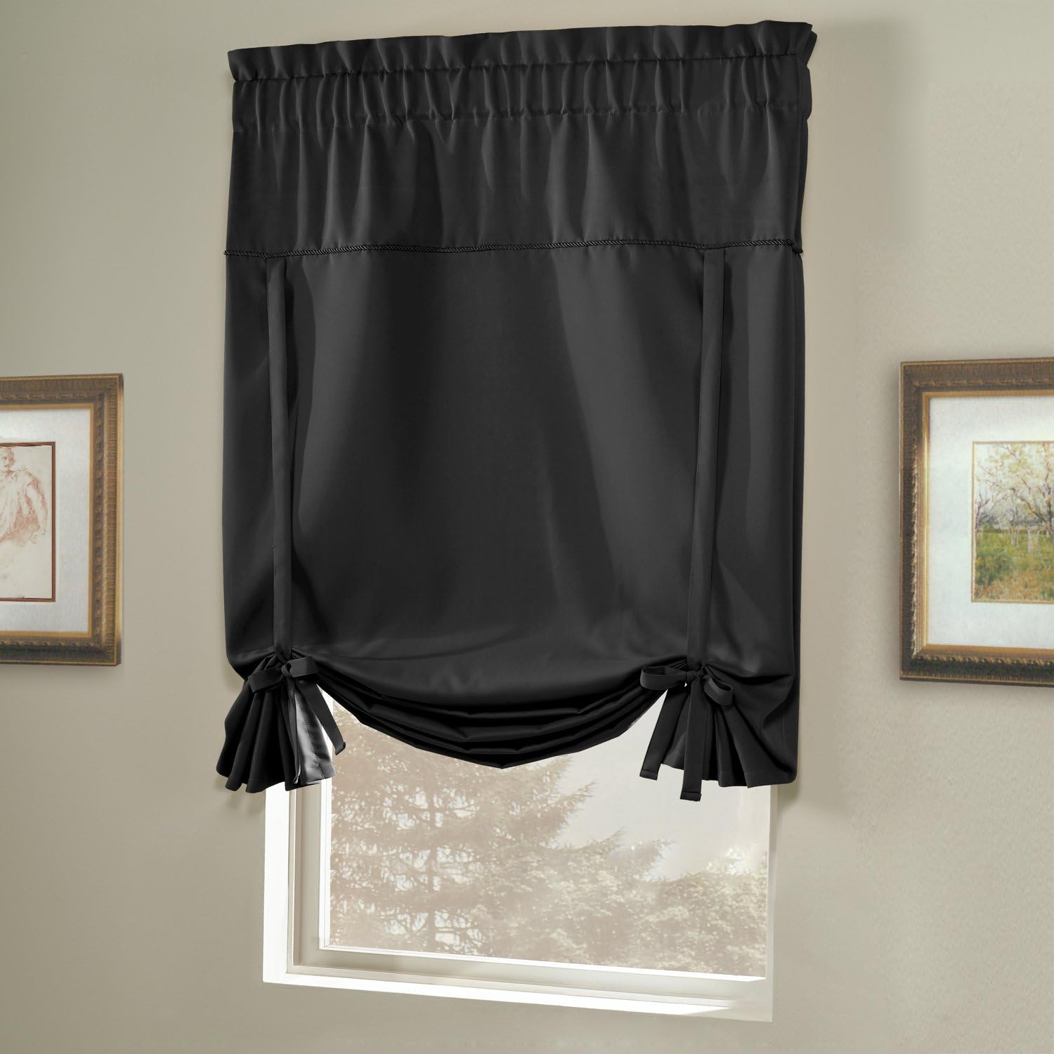 American Curtain and Home Solid Blackout Tie-Up Shade, 40-Inch by 63-Inch, Black