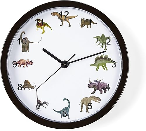 CafePress Reloj de pared de dinosaurio con números negros, reloj de pared decorativo único de 10 pulgadas
