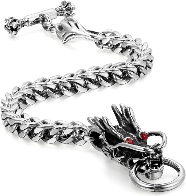 JewelryWe Gift for Father Domineering Vintage Gothic Style Dragon Stainless Steel Men's Bracelet Silver