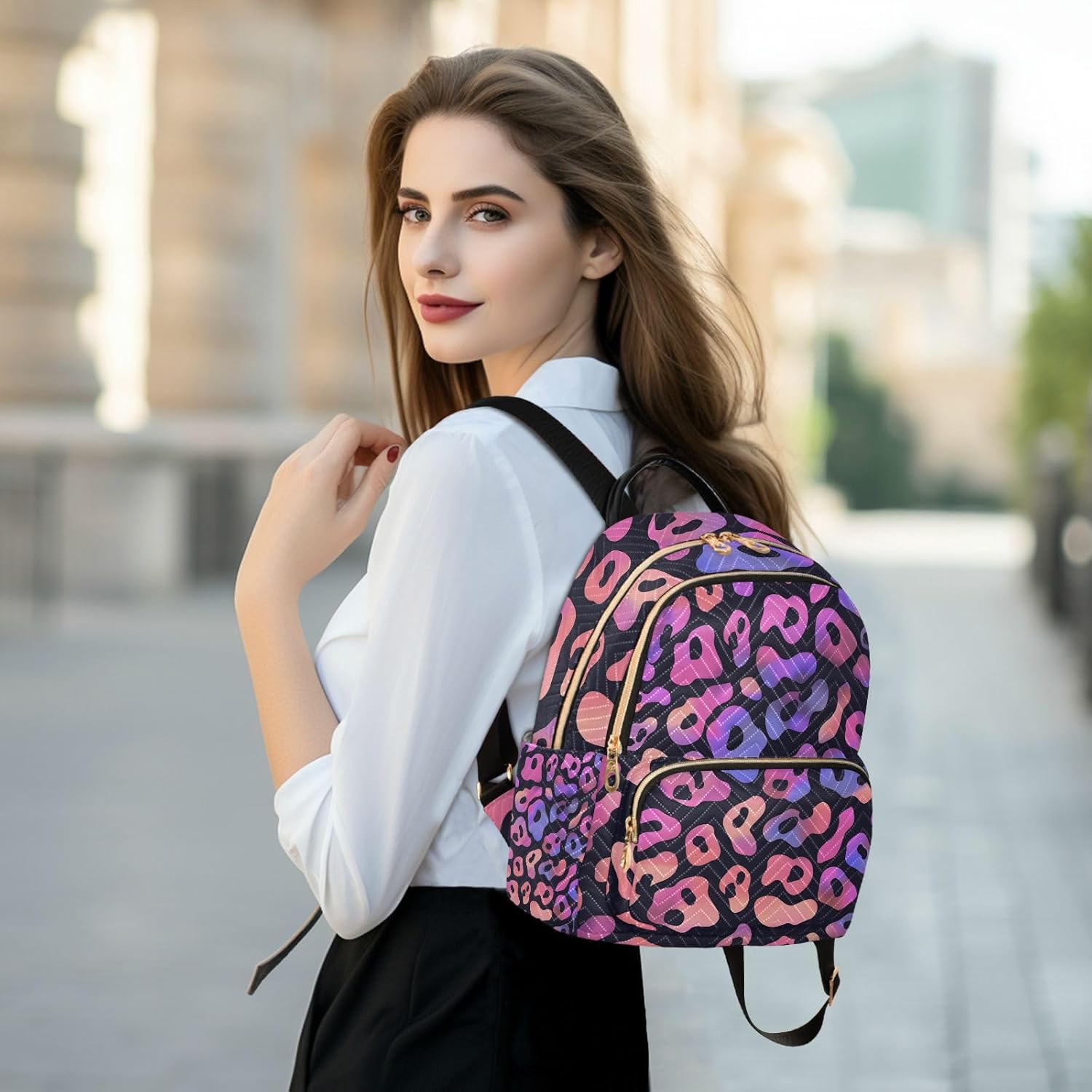 ALAZA Leopard Print Background Small Backpack Purse for Women Travel Bag Lightweight Shoulder Bag Fashion Daypack - Image 6