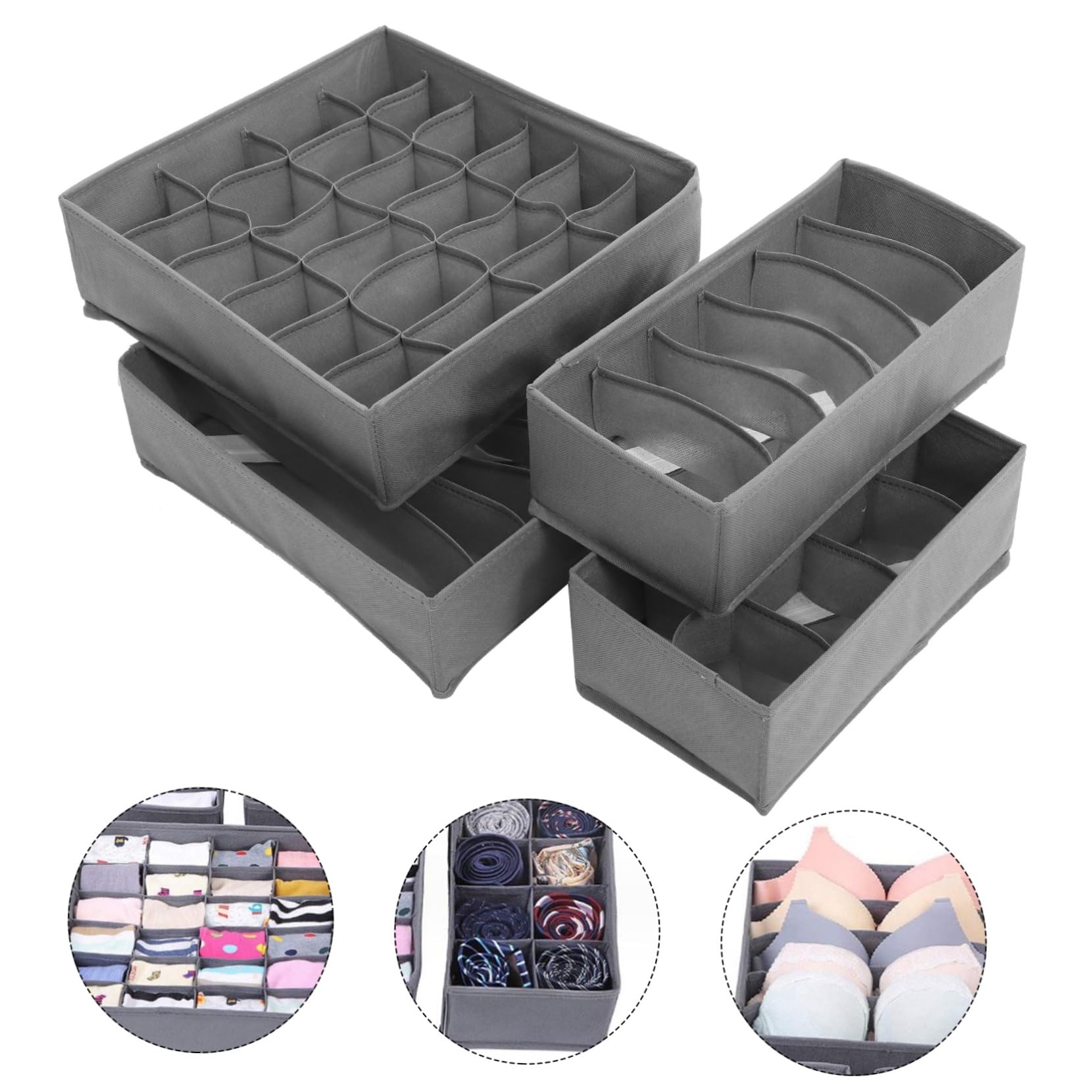 Levemolo 4 Stück-pack Aufbewahrungsboxen Aus Vliesstoff Für Unterwäsche Socken Bhs Krawatten Schals Faltbar Mit Fächern Kommode Organizer Für Kleiderschrank